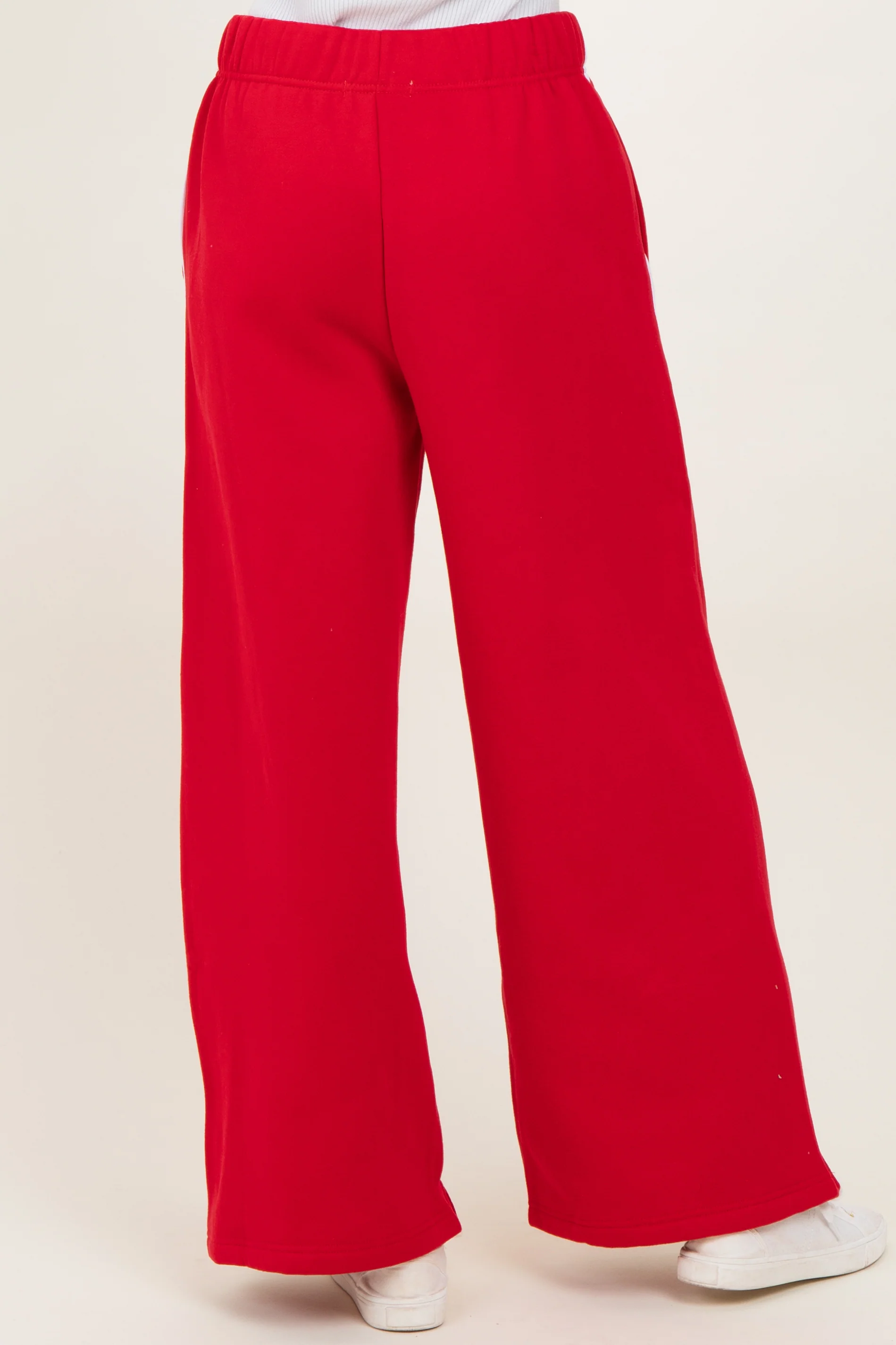Red Fleece Wide Leg Sweatpants - Image 5