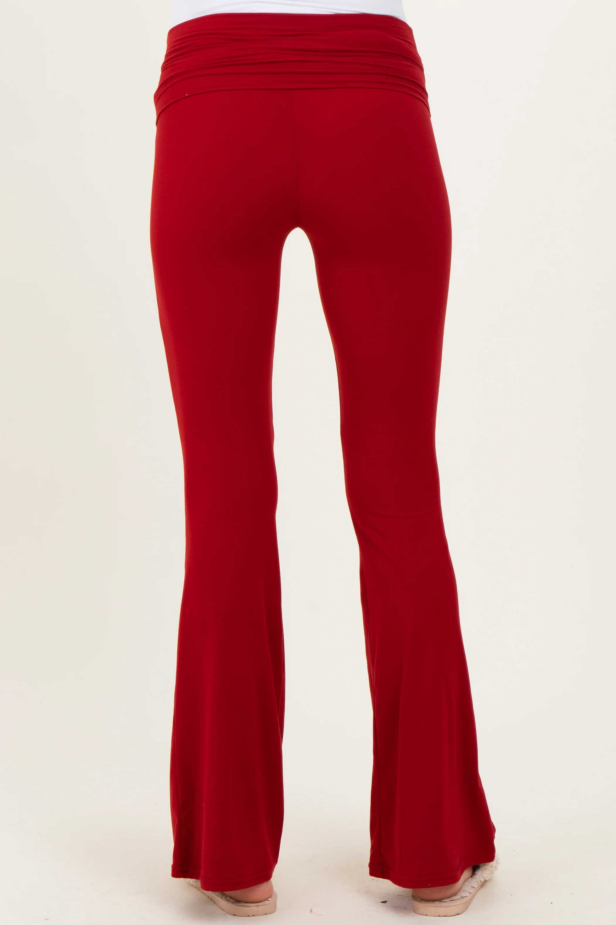 Red Fold Over Waistband Maternity Flared Pants - Image 5