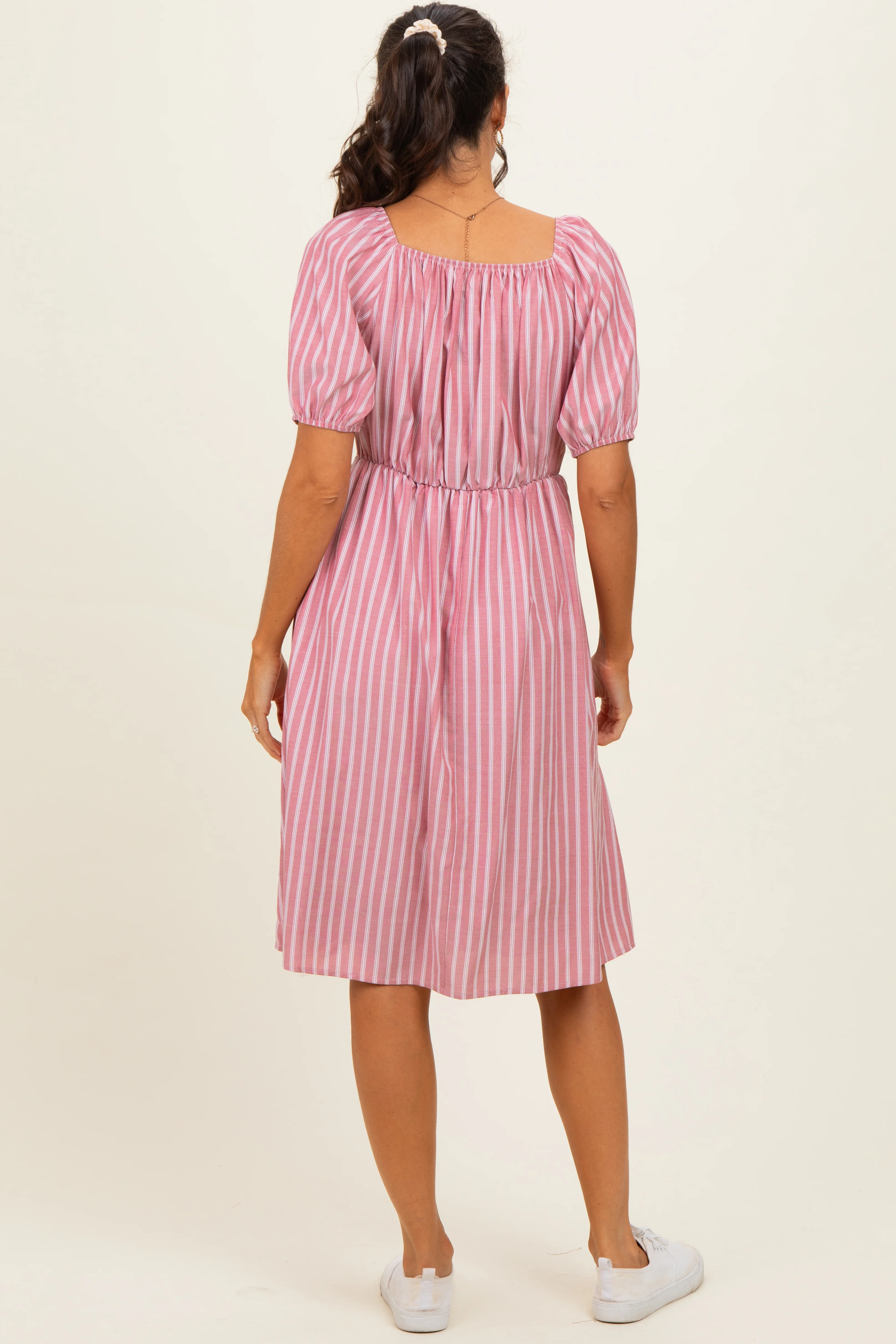 Red Gingham Square Neck Dress - Image 3
