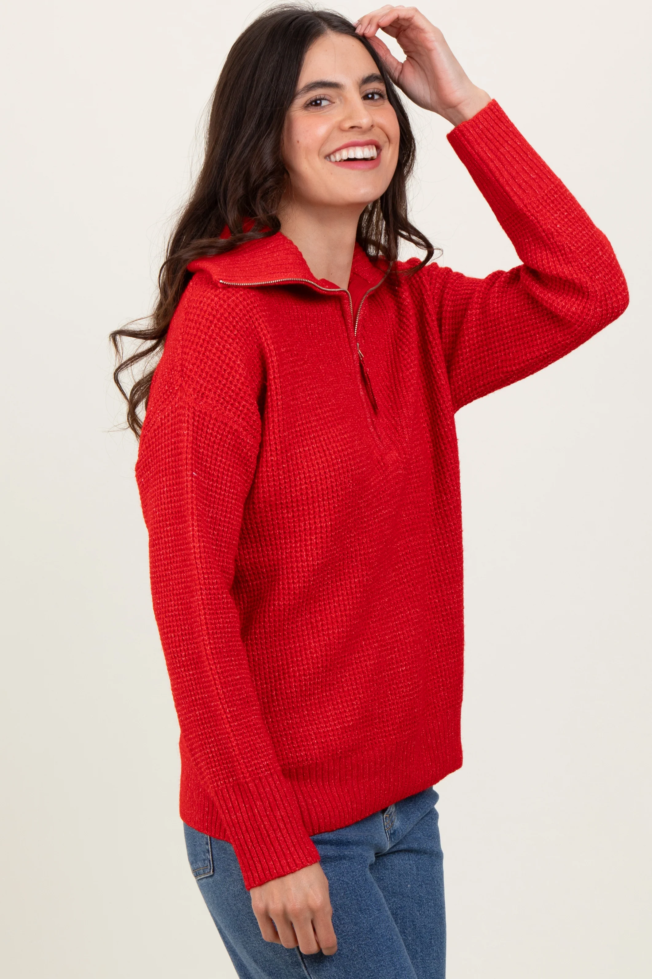 Red Half Zip Pullover Sweater - Image 3