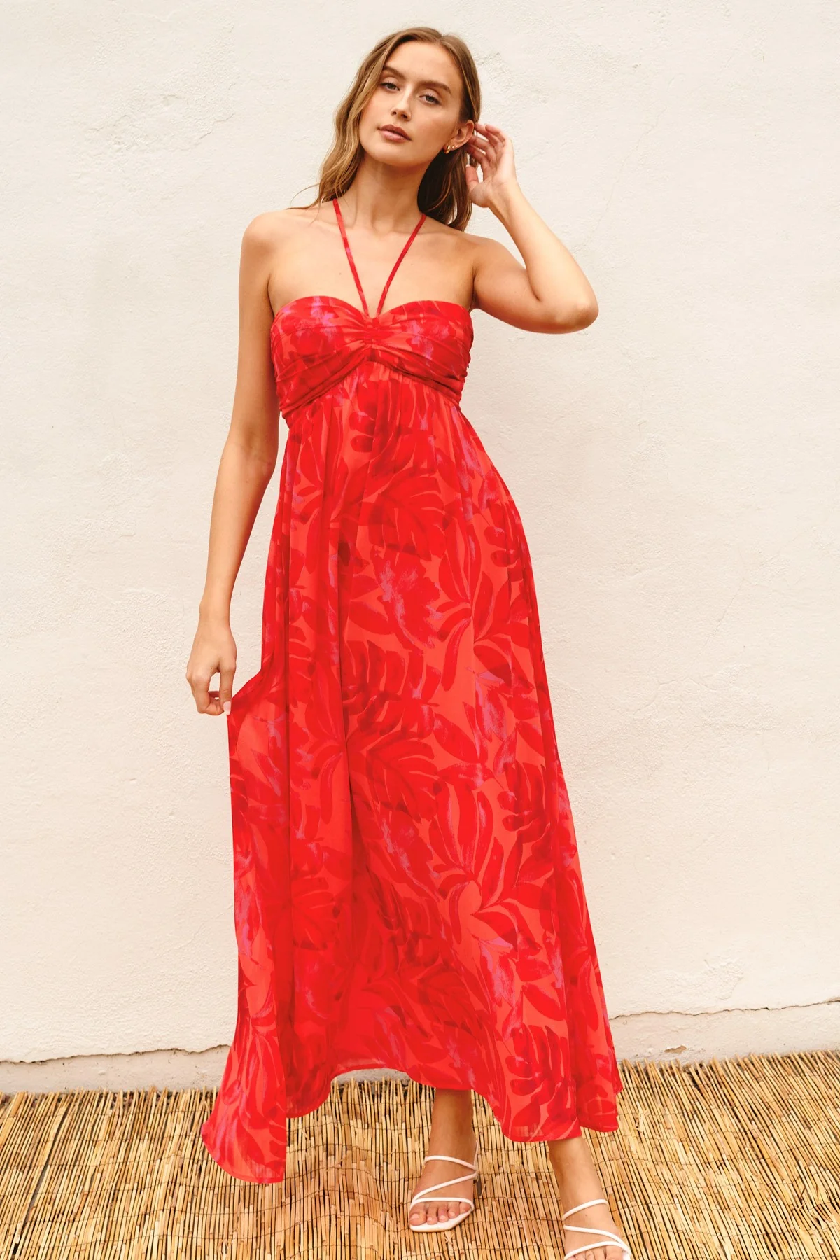 Red Halter Maxi Maternity Dress - Image 4