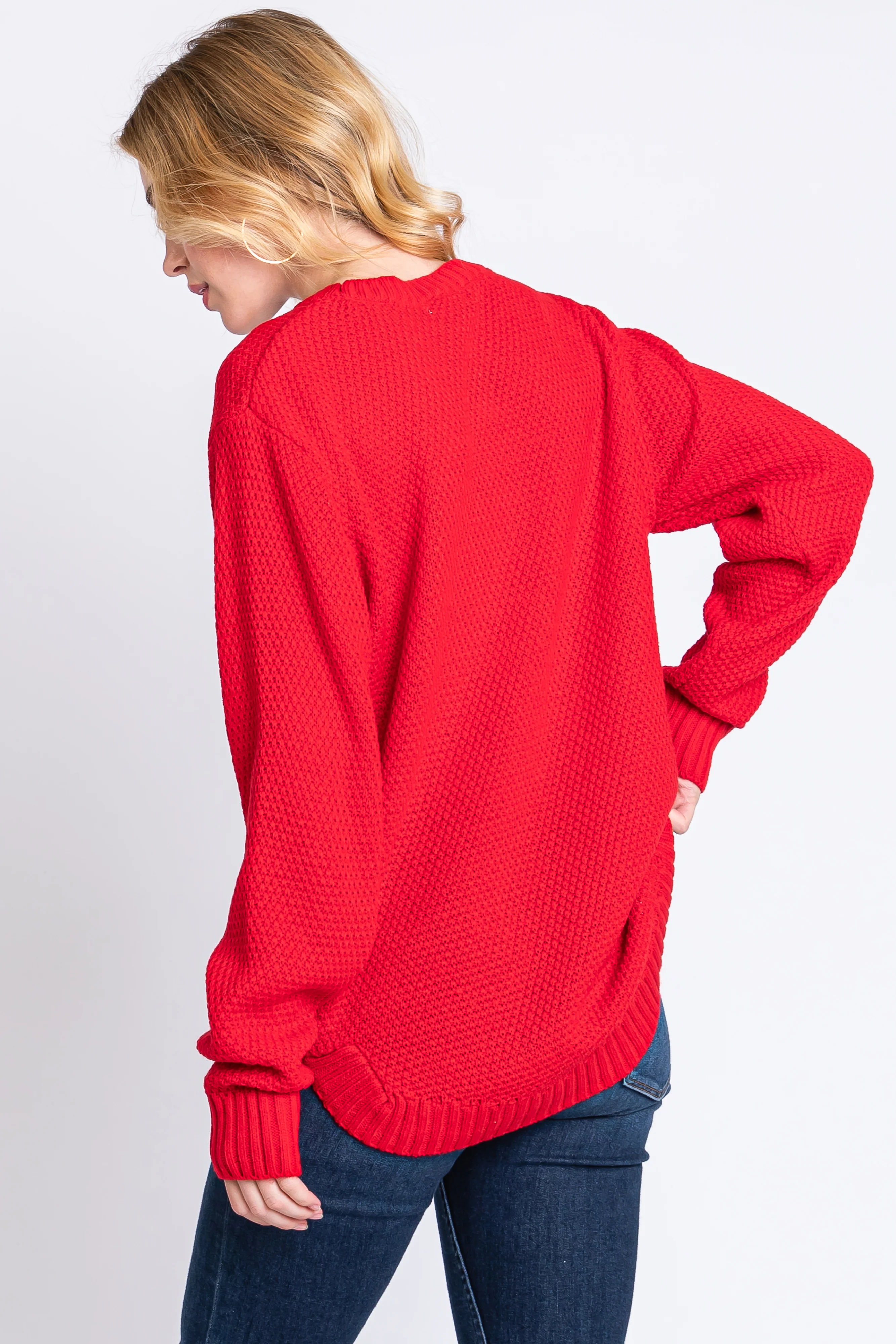 Red Knit Pullover Sweater - Image 3