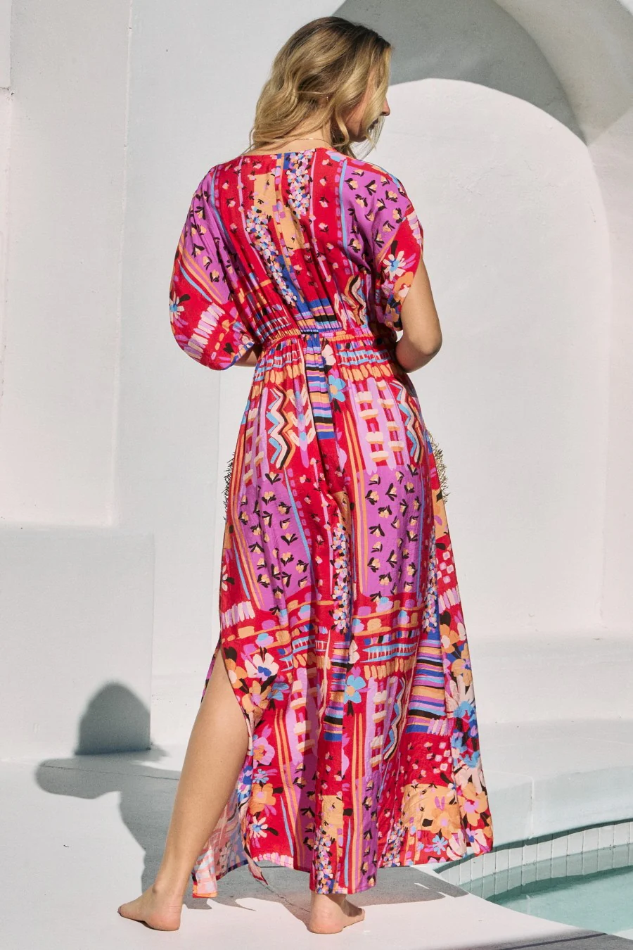 Red Mixed Print Bell Sleeve Maxi Dress - Image 3