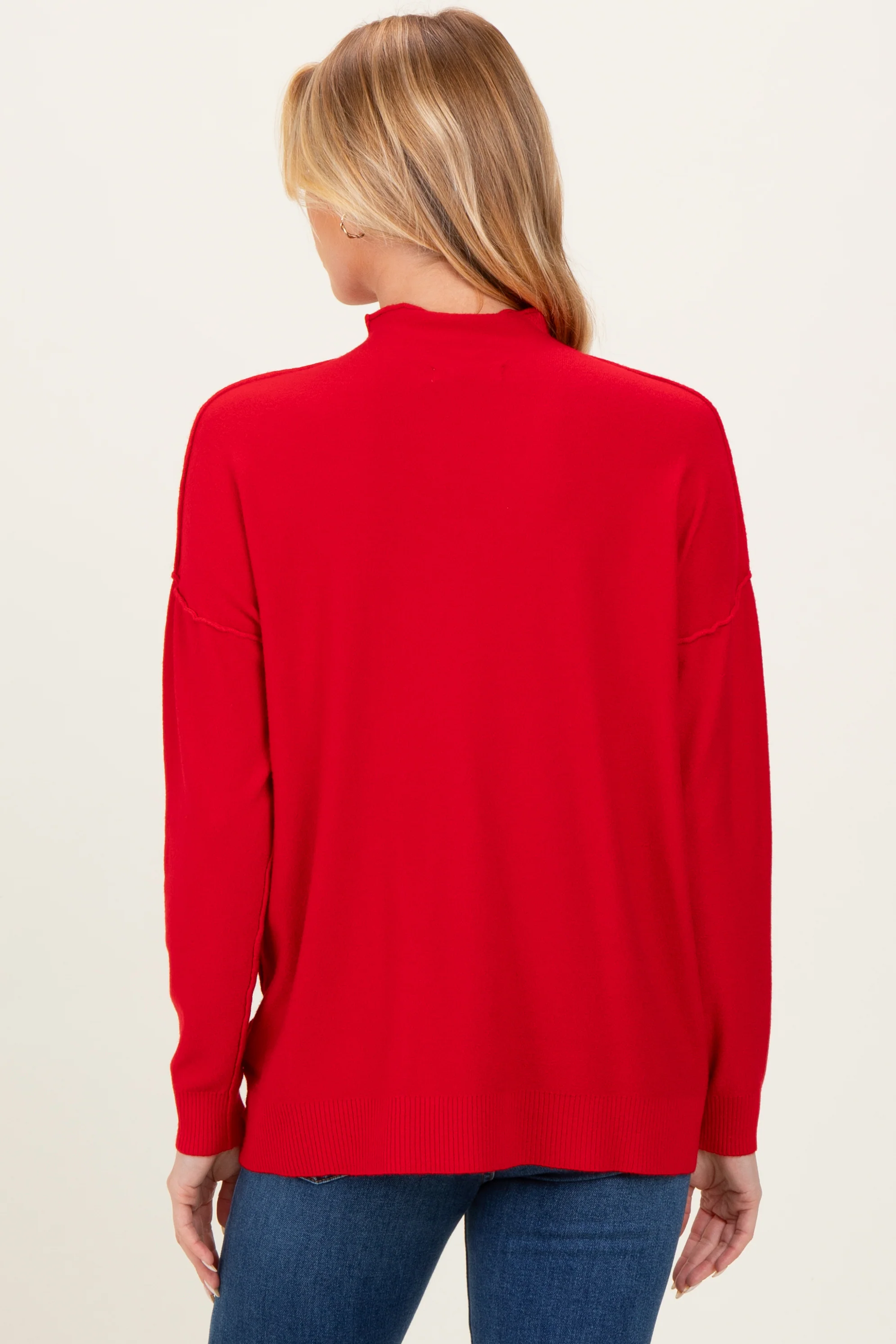Red Mock Neck Exposed Seam Maternity Sweater - Image 6