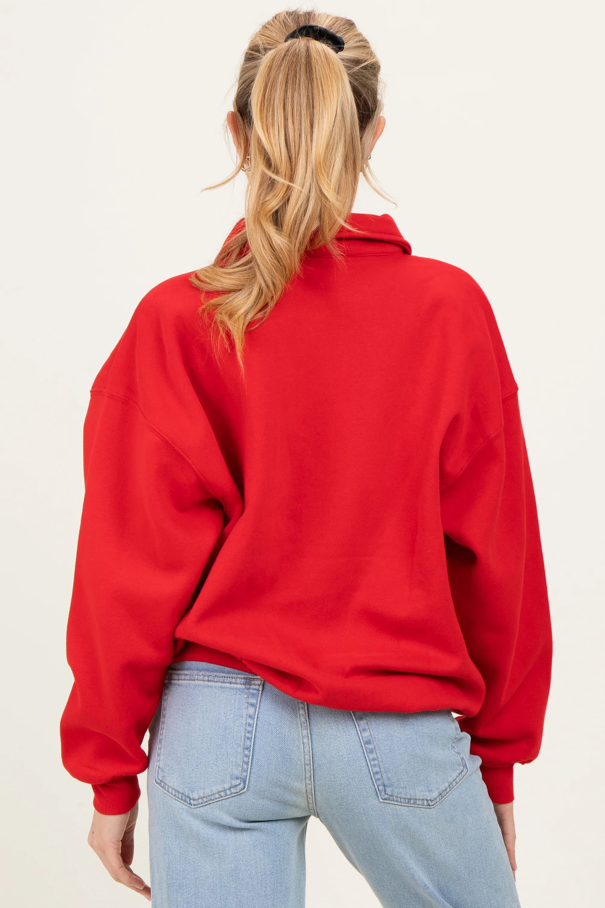 Red Oversized Polo Maternity Pullover - Image 4