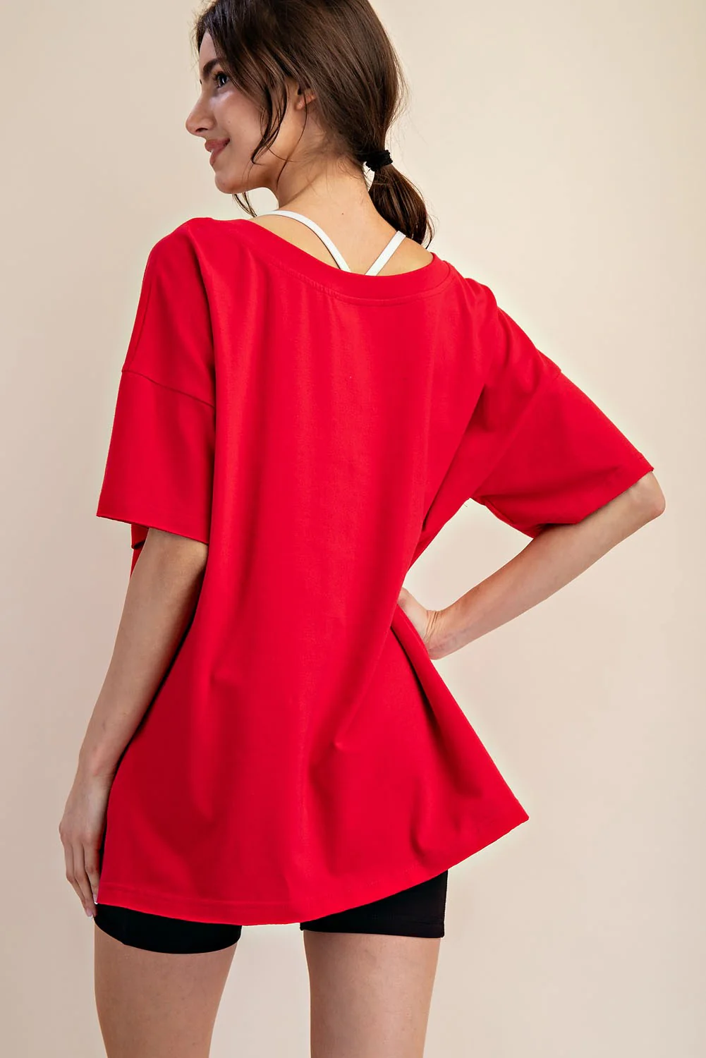 Red Oversized Reversible V-Neck Tee - Image 4