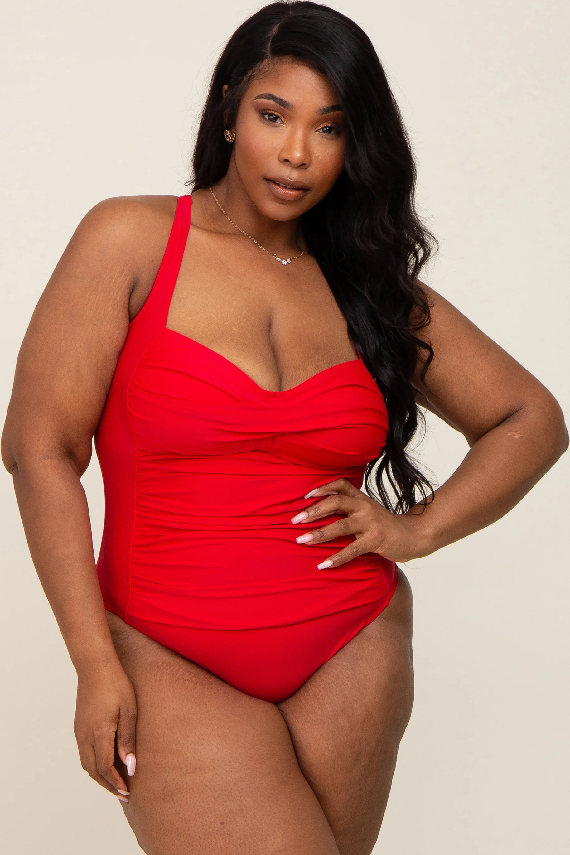Red Plus Maternity Ruched One Piece Swimsuit - Image 6