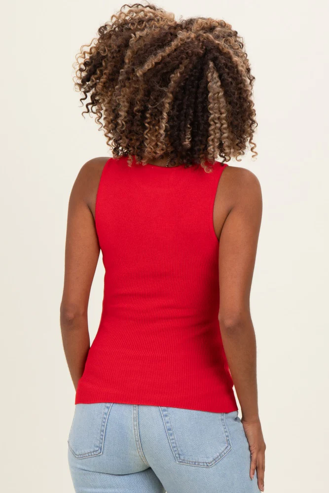 Red Ribbed Knit Maternity Tank Top - Image 3