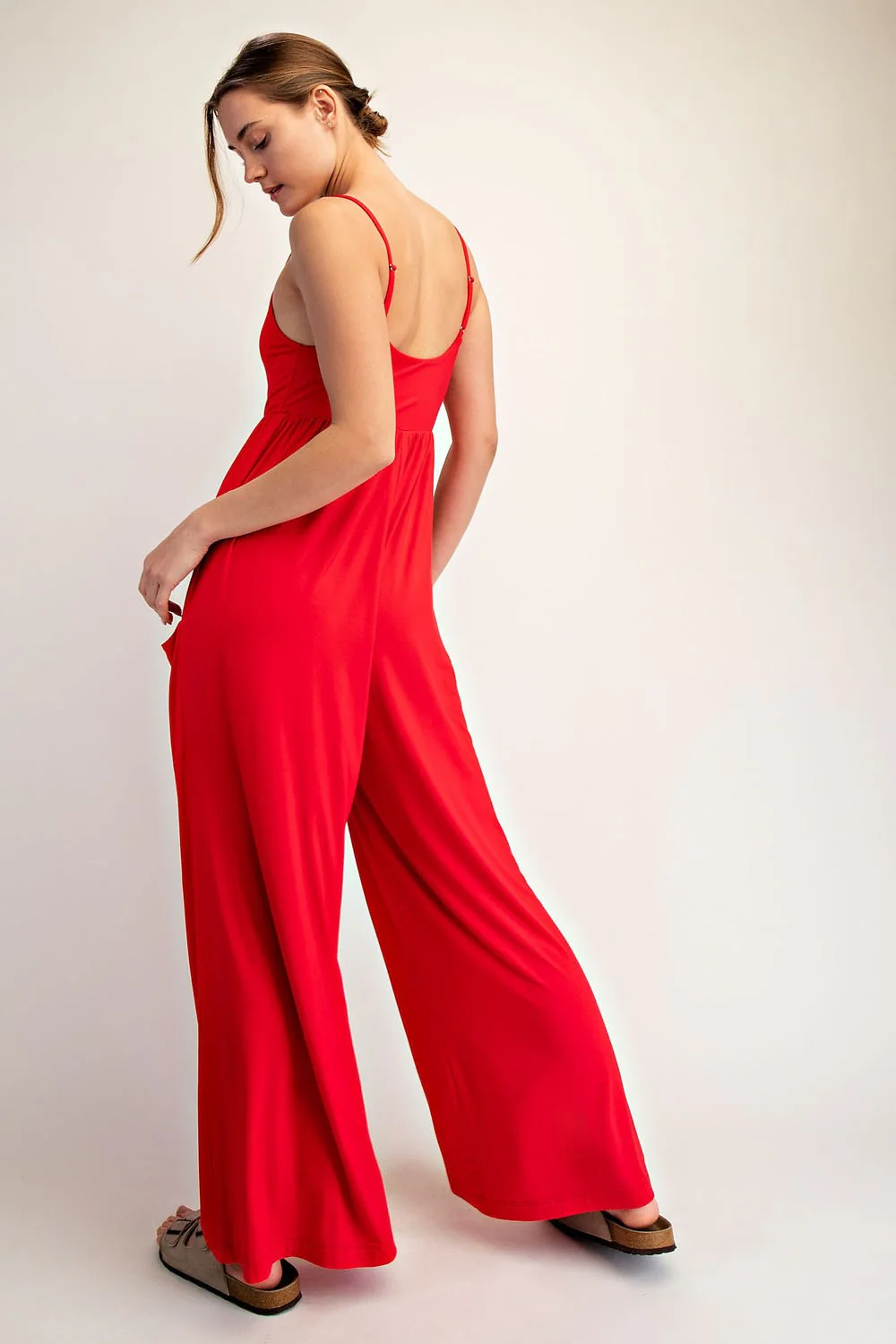 Red Sleeveless Wide Leg Jumpsuit - Image 3