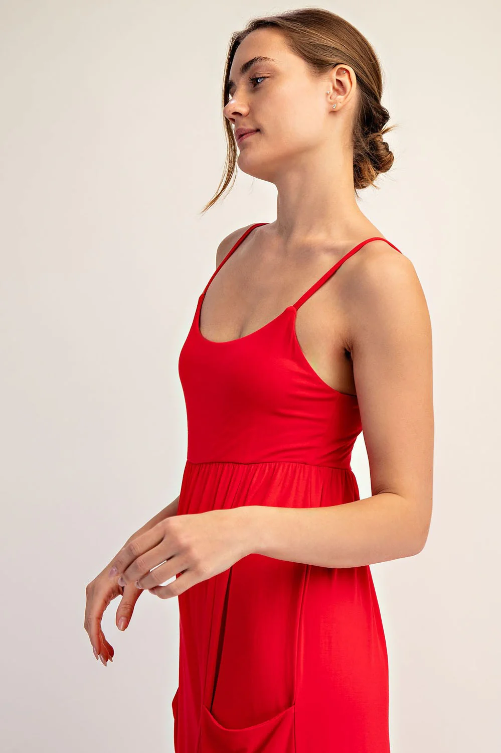 Red Sleeveless Wide Leg Jumpsuit - Image 4