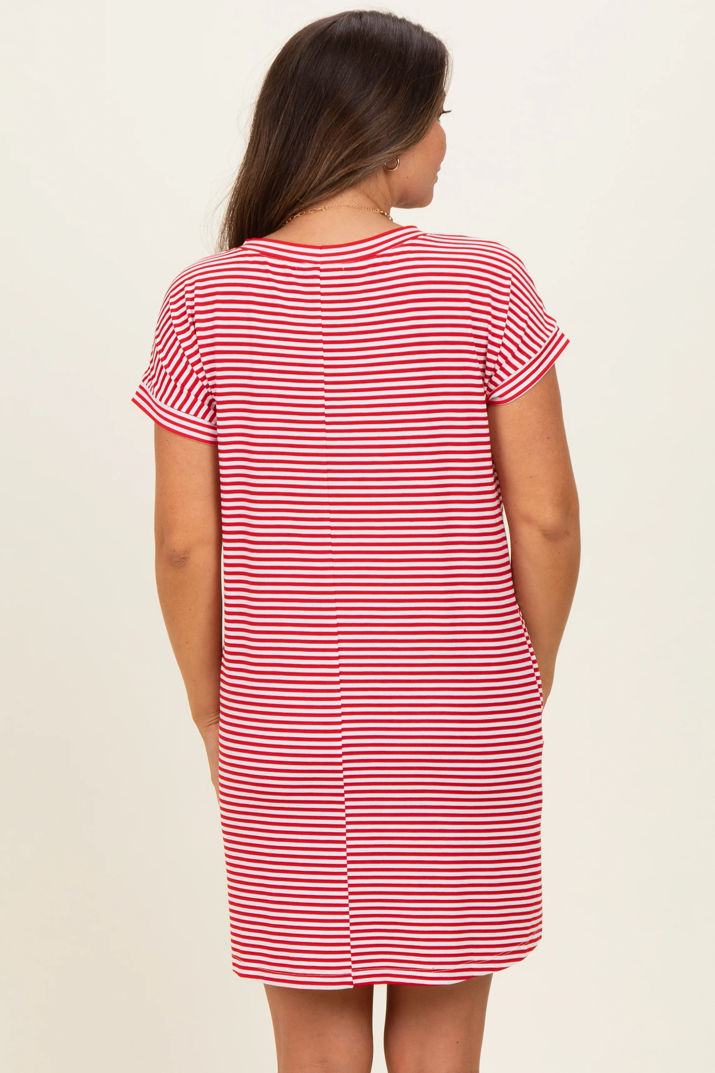 Red Striped Basic Maternity Dress - Image 4