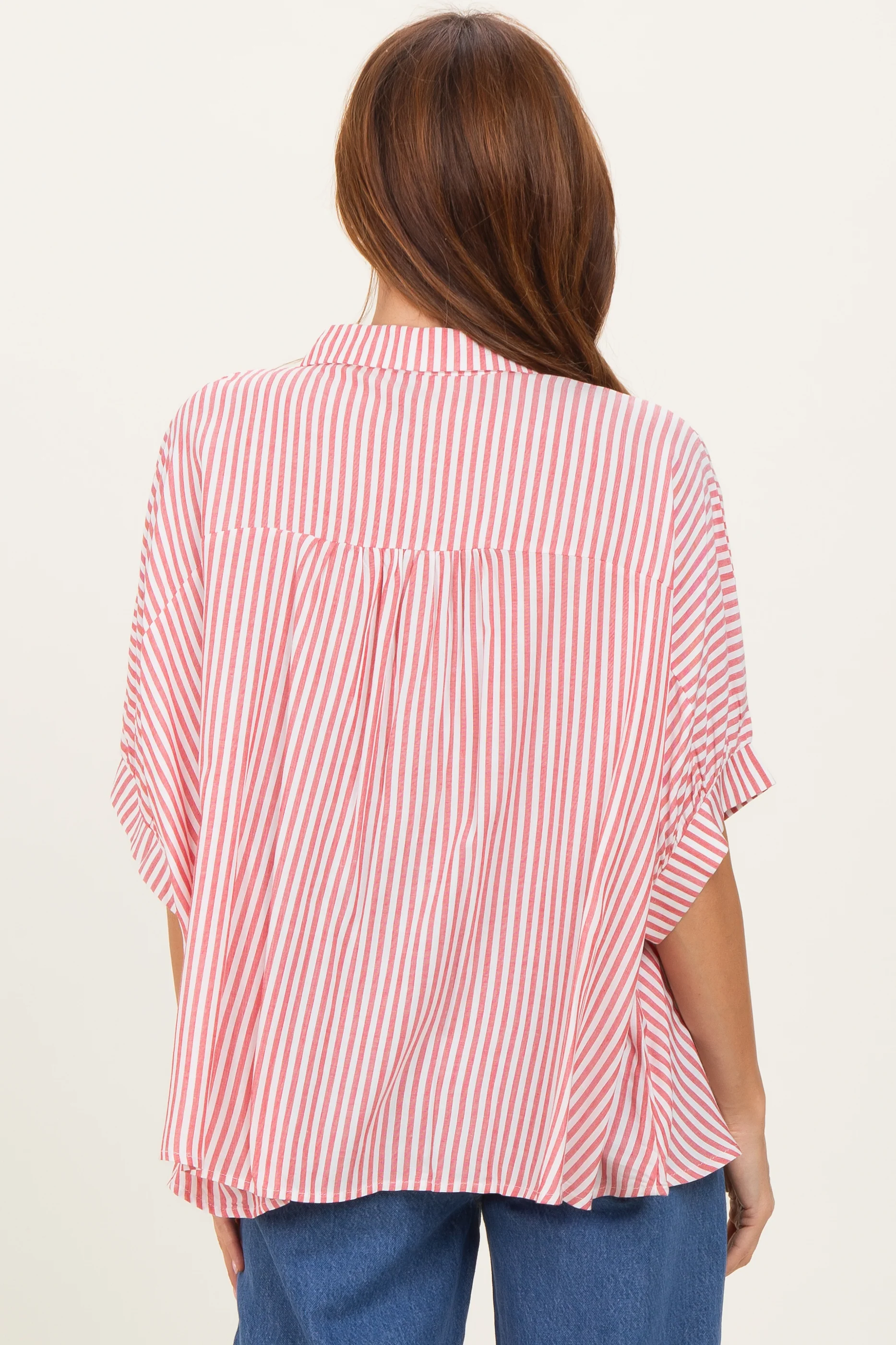 Red Striped Button Up Dolman Top - Image 3