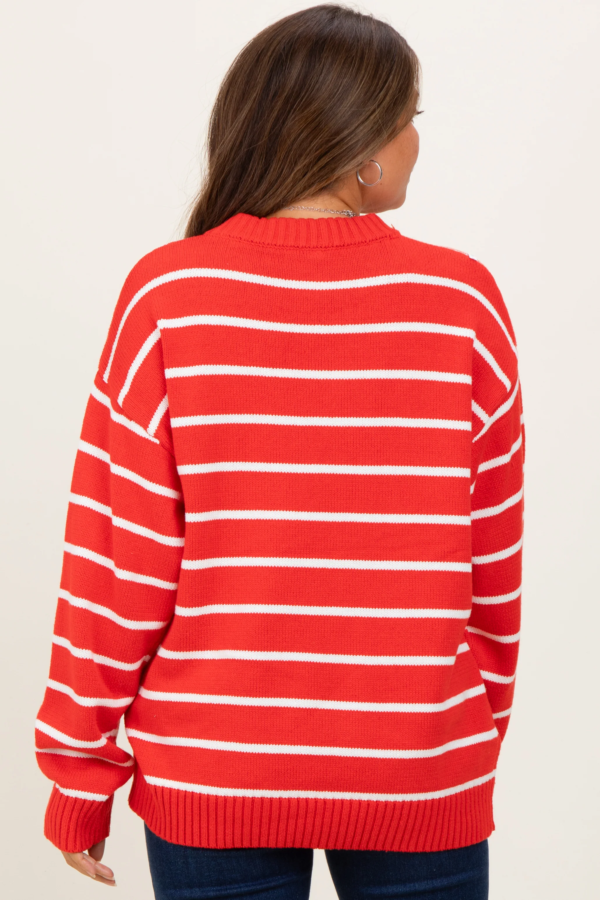 Red Striped Oversized Maternity Sweater - Image 3