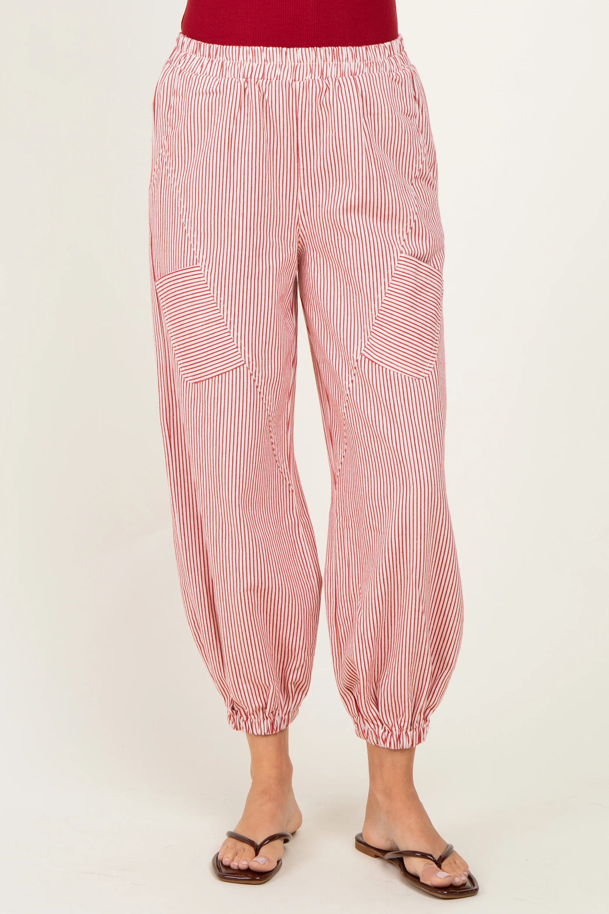 Red Striped Patch Pocket Pants - Image 3