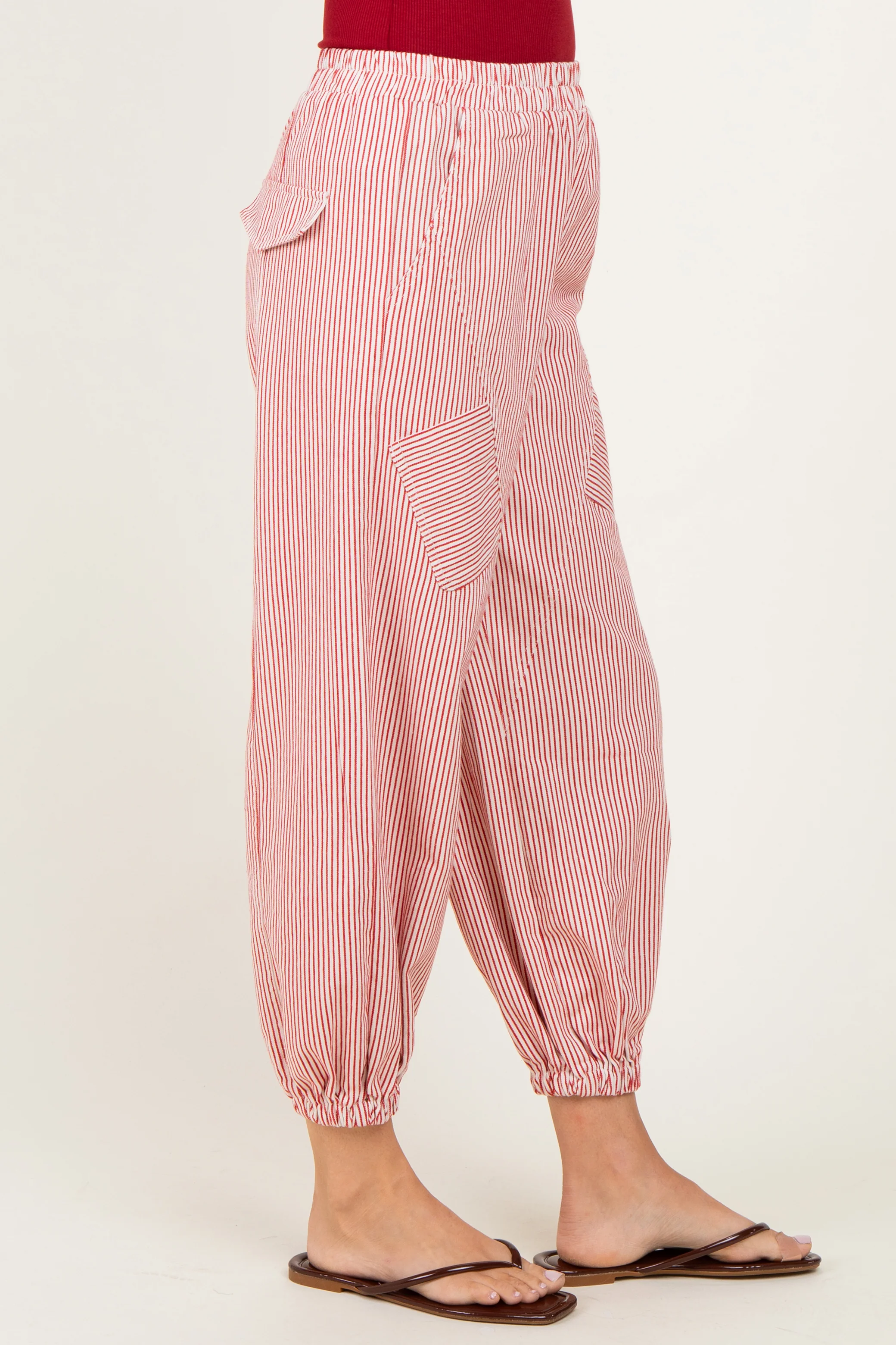 Red Striped Patch Pocket Pants - Image 4