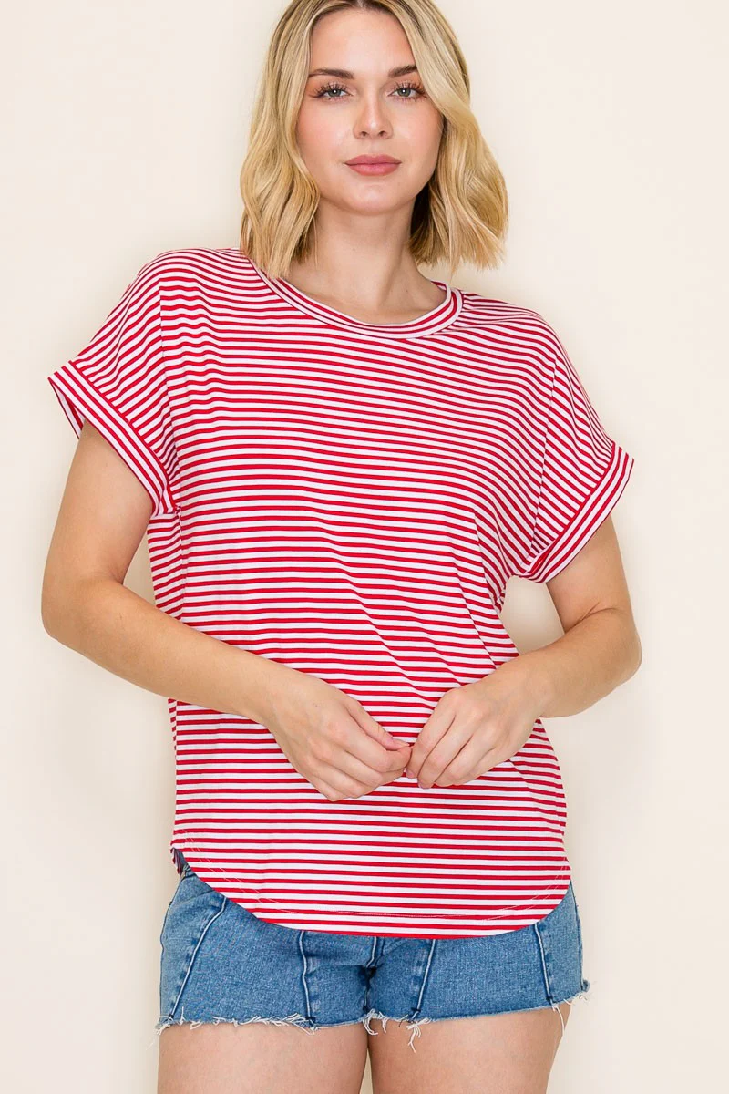 Red Striped Short Sleeve Maternity Top - Image 5