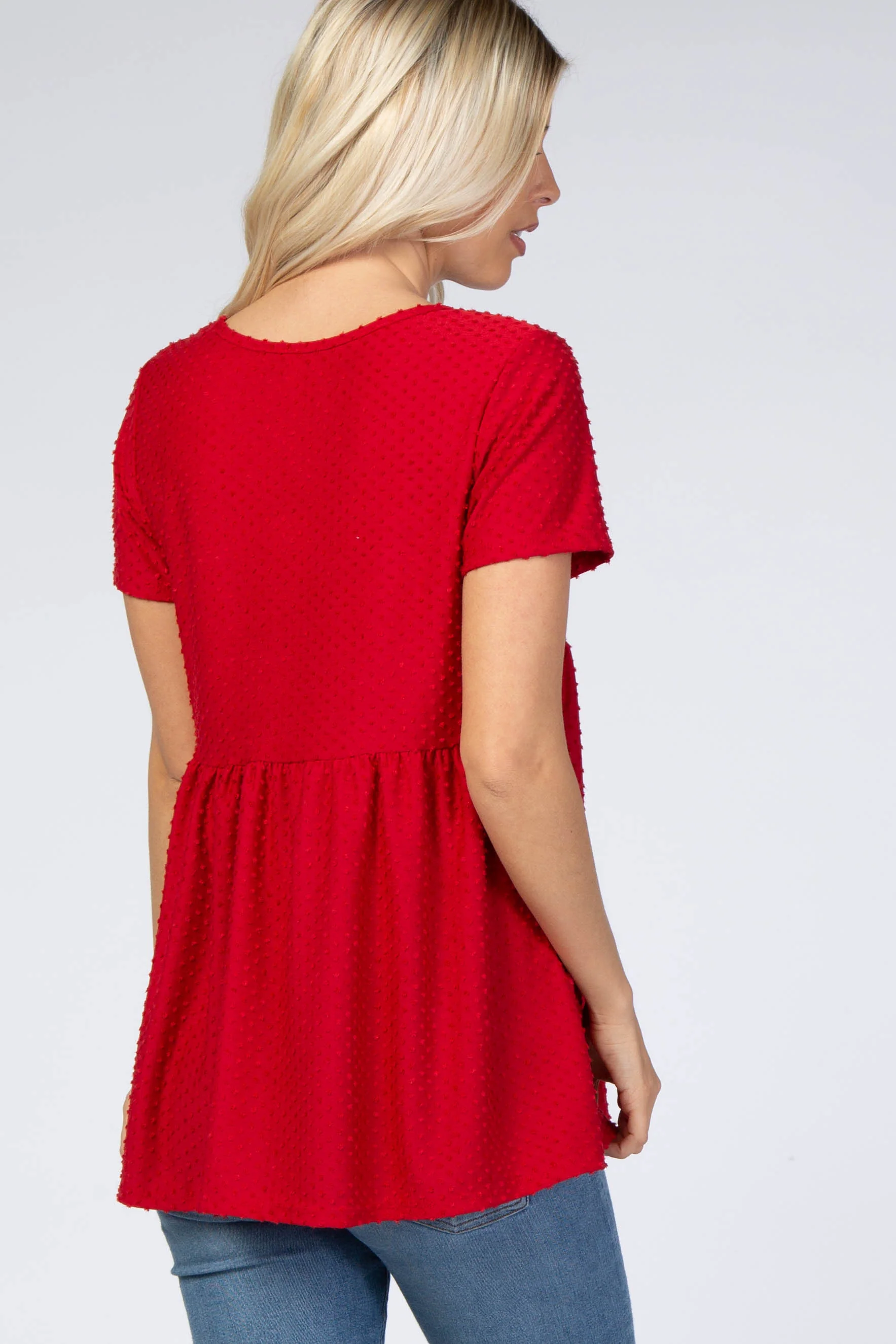 Red Swiss Dot Peplum Top - Image 3