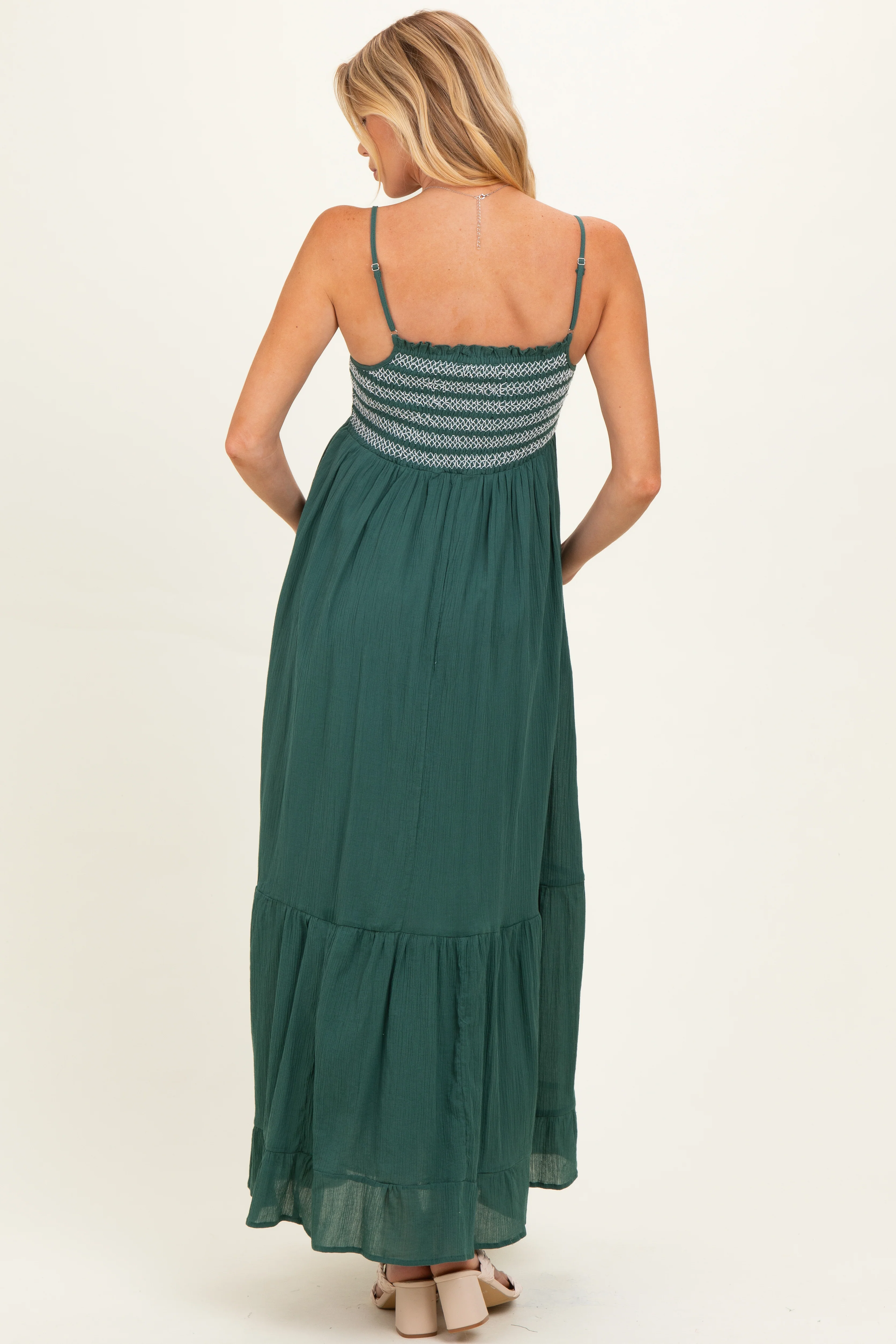Rich Teal Embroidered Smocked Maternity Maxi Dress - Image 3