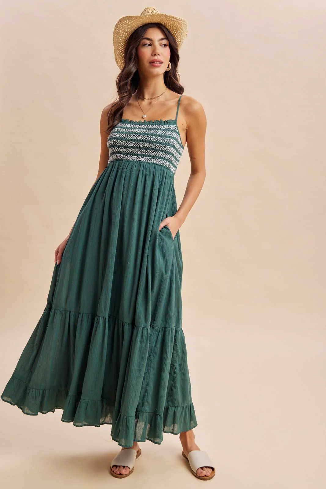 Rich Teal Embroidered Smocked Maternity Maxi Dress - Image 4