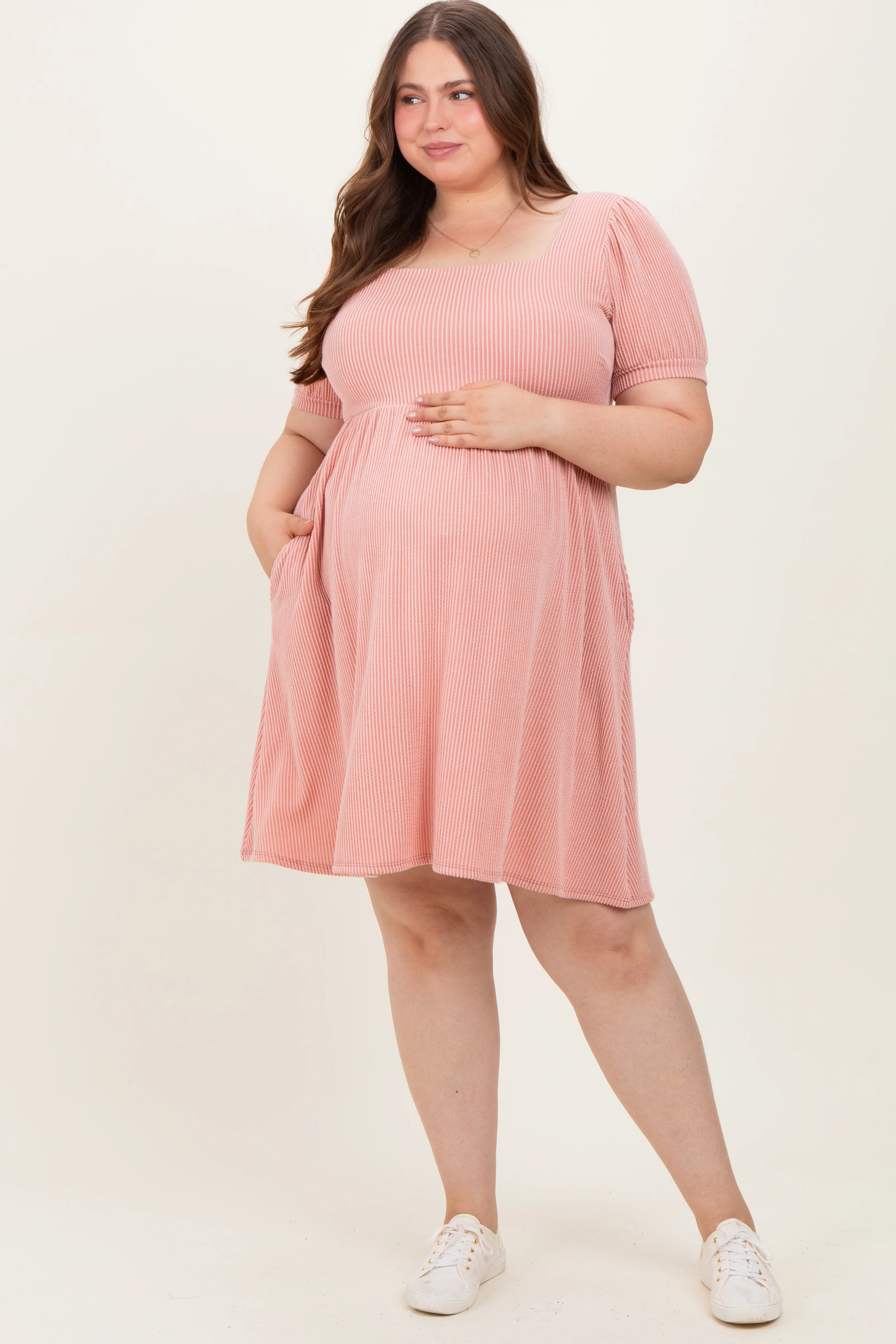 Rose Puff Rib Plus Maternity Babydoll Dress - Image 2
