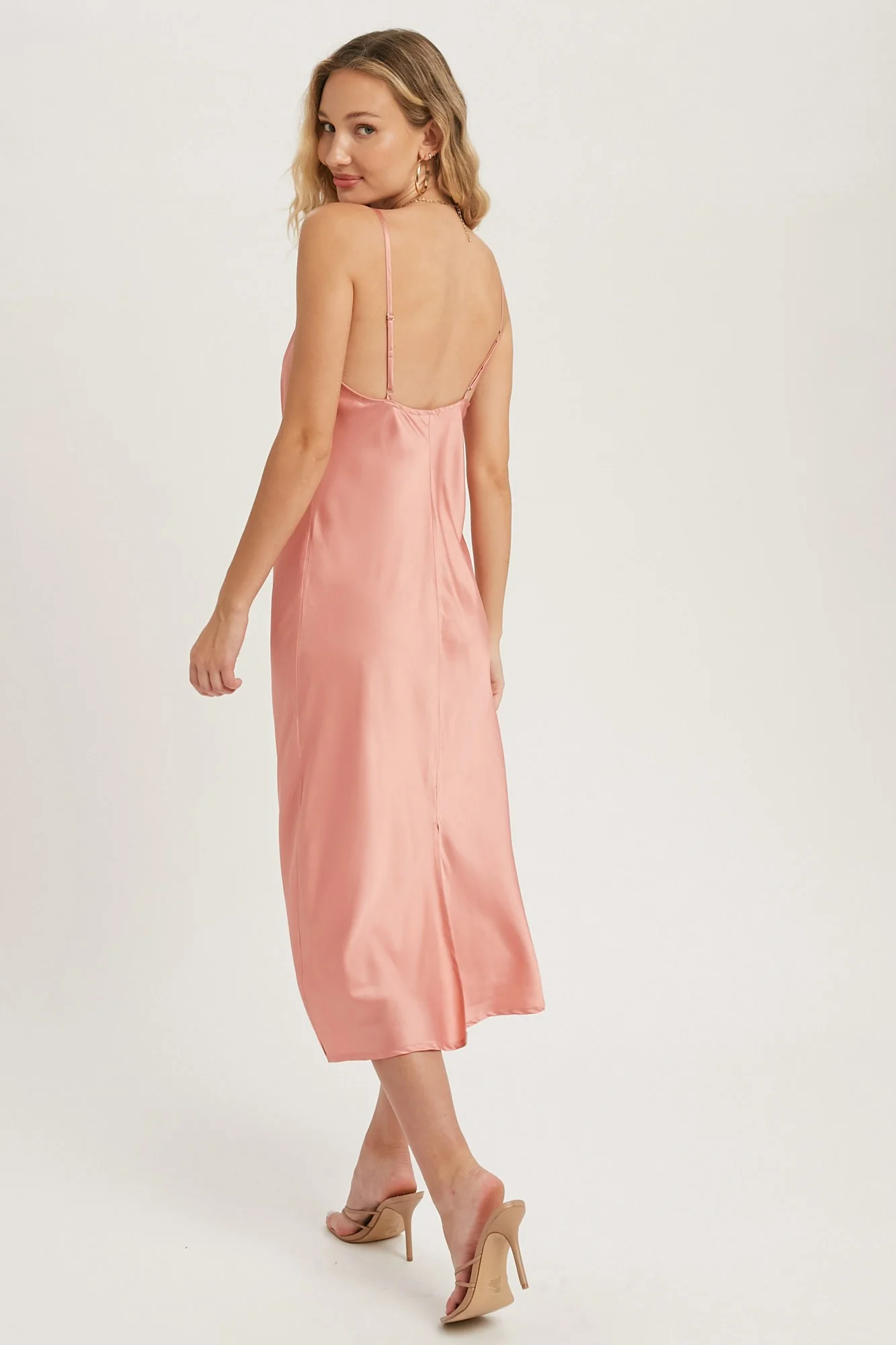 Rose Satin Cowl Neck Midi Slip Dress - Image 3
