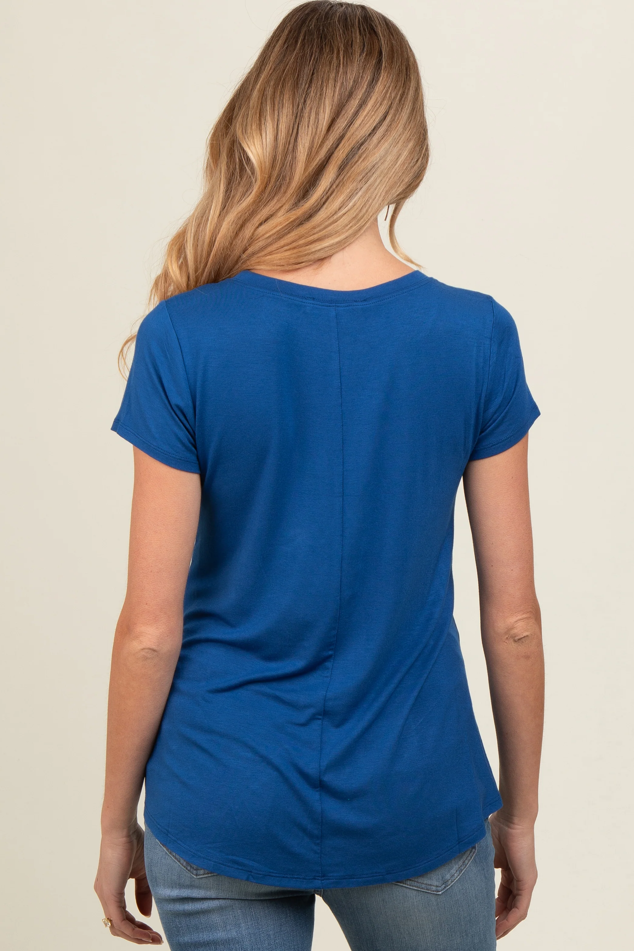 Royal Blue Basic Short Sleeve Maternity Top - Image 4