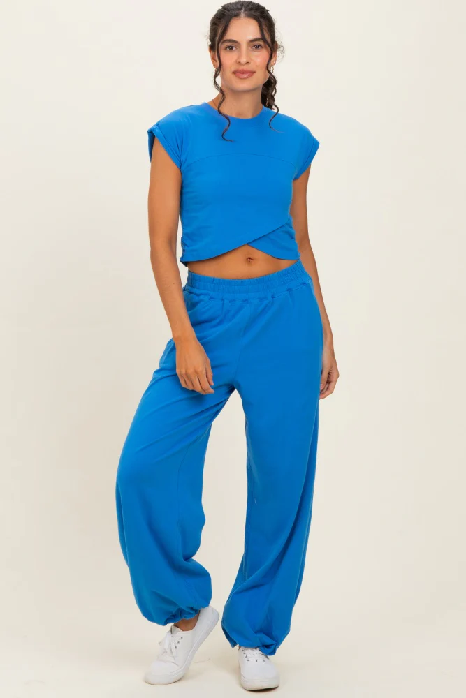 Royal Blue Cropped Tank Pant Set - Image 5