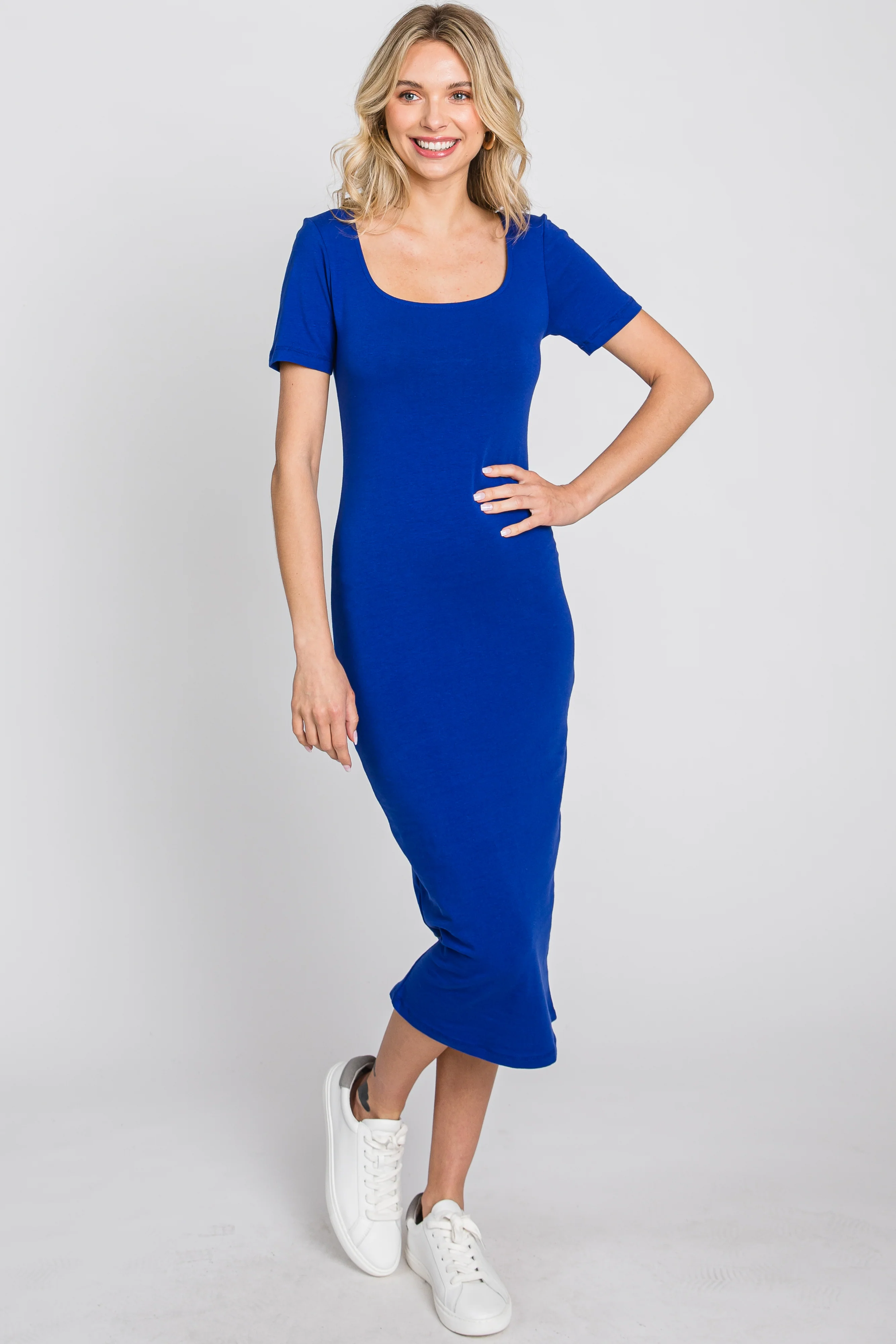 Royal Blue Fitted Maternity Midi Dress - Image 4