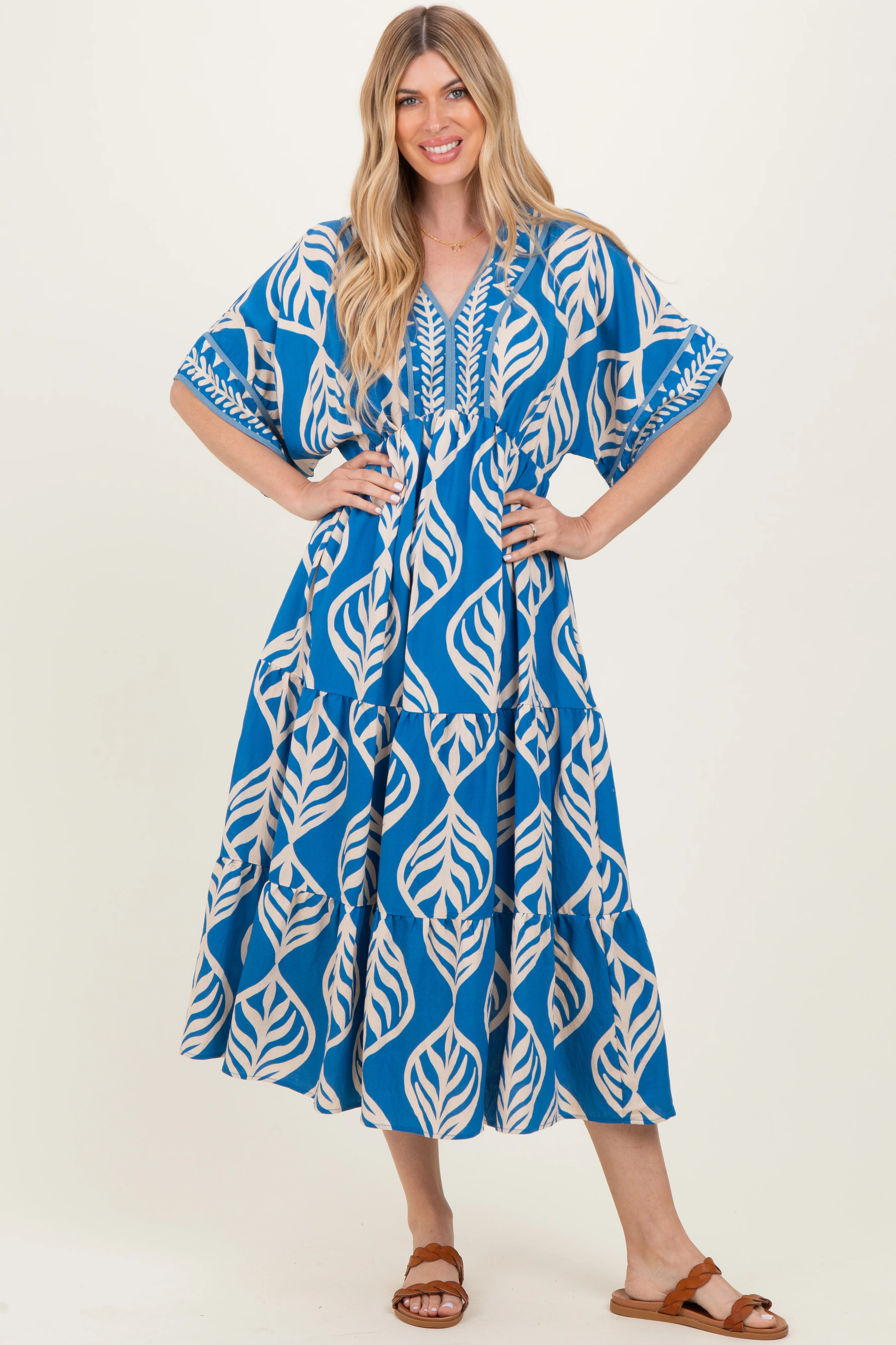 Royal Blue Printed Dolman Sleeve Maternity Maxi Dress - Image 5