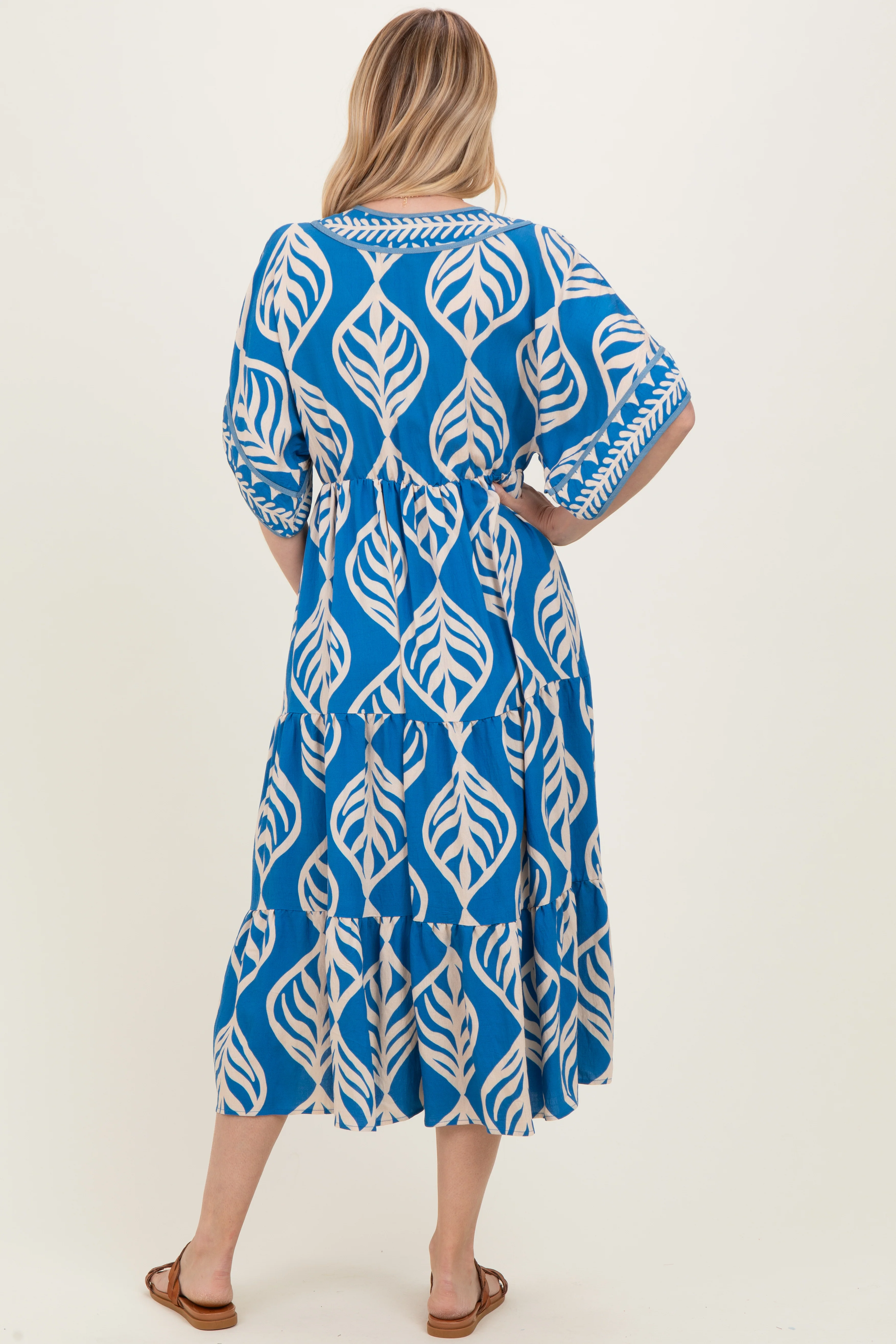 Royal Blue Printed Dolman Sleeve Maxi Dress - Image 3