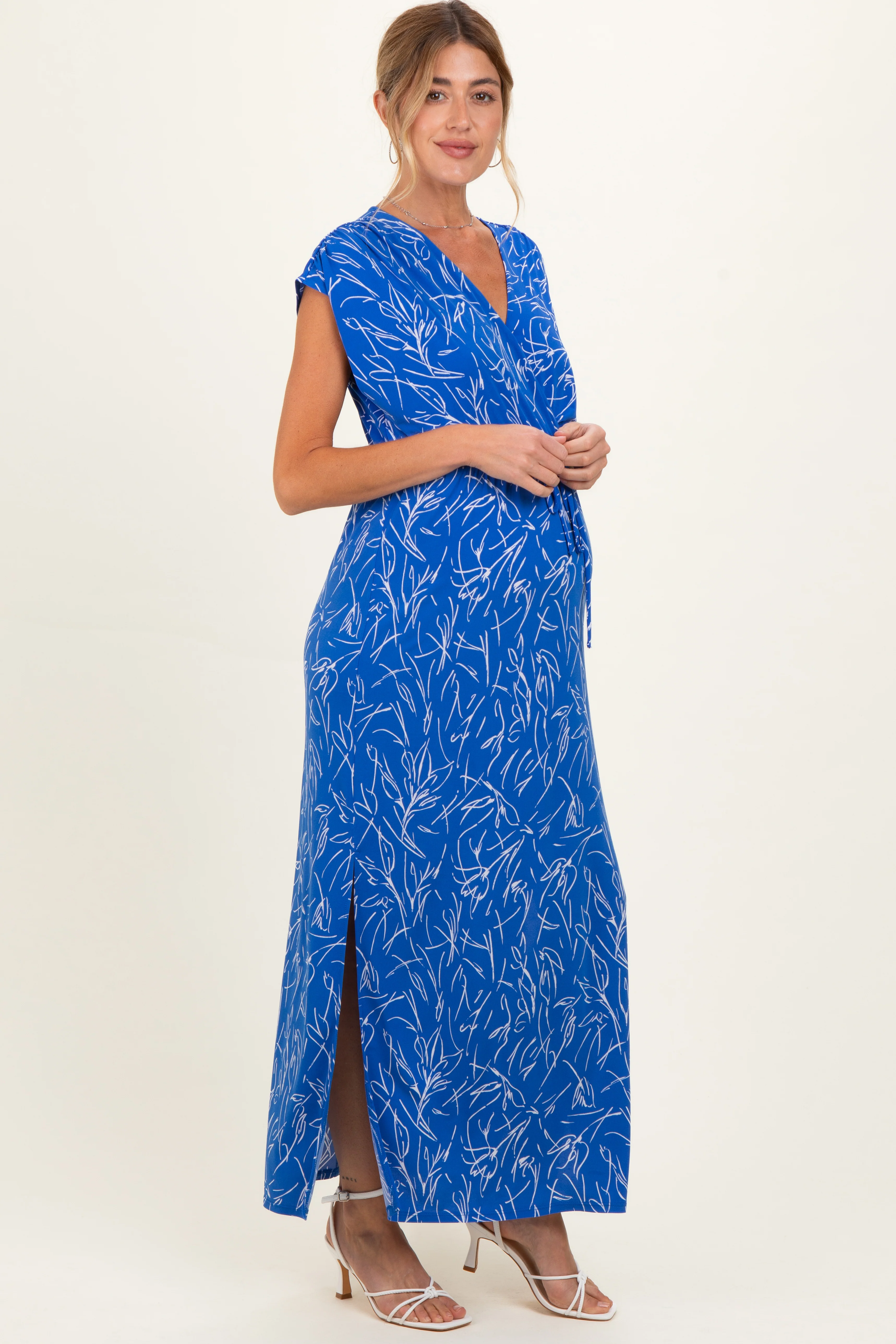 Royal Blue Printed Wrap Maternity Maxi Dress - Image 2