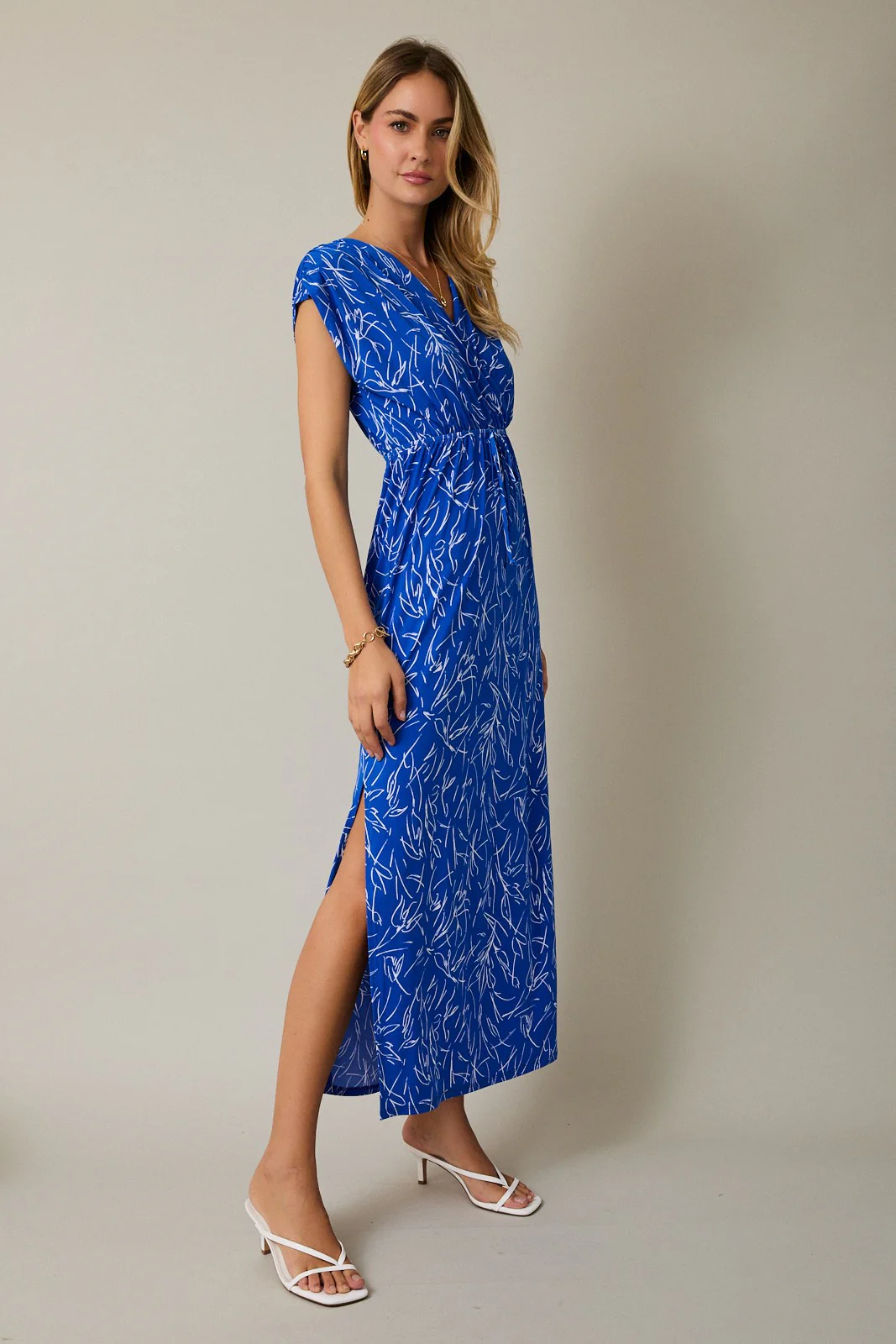 Royal Blue Printed Wrap Maxi Dress - Image 3