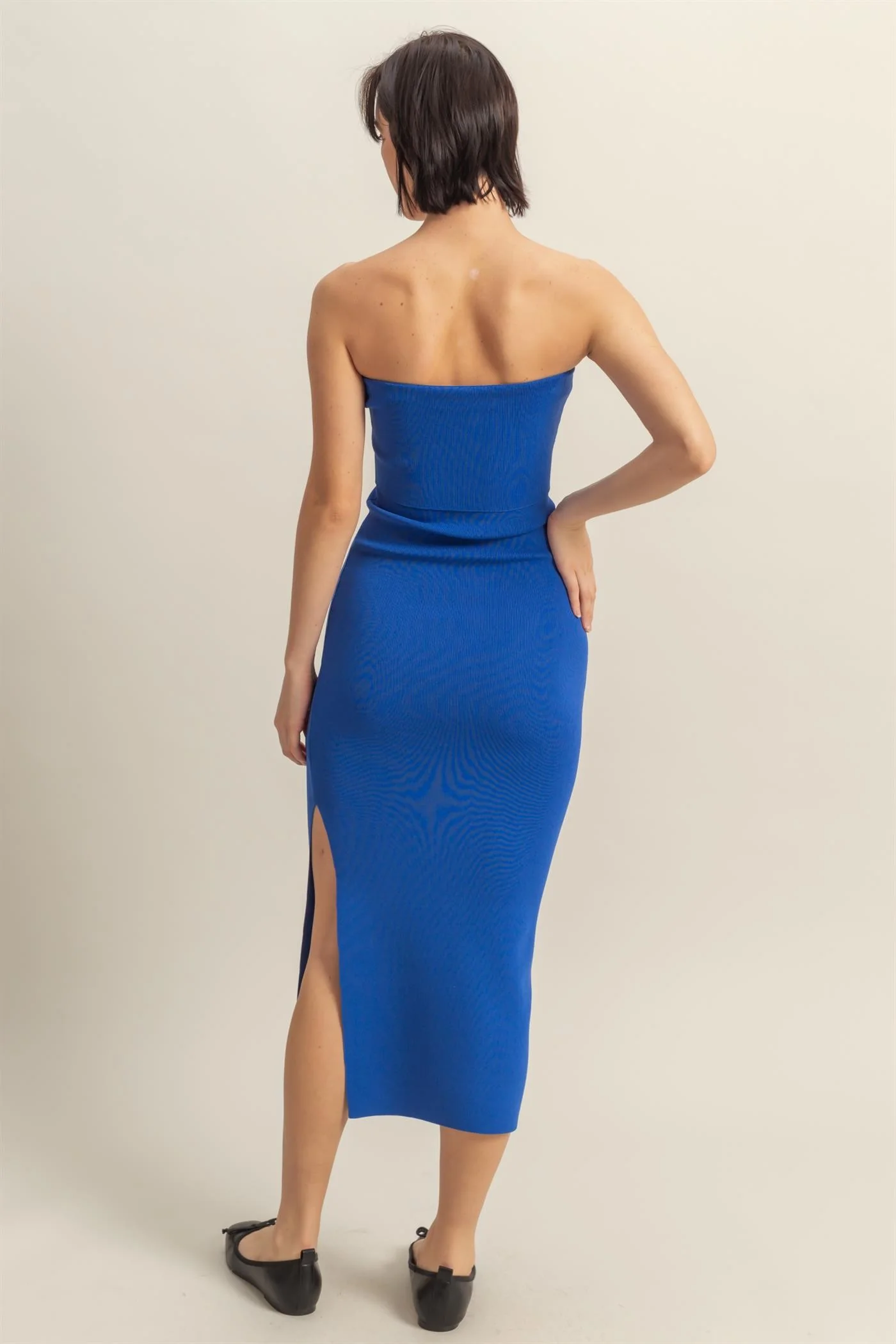 Royal Blue Strapless Fitted Maxi Dress - Image 3