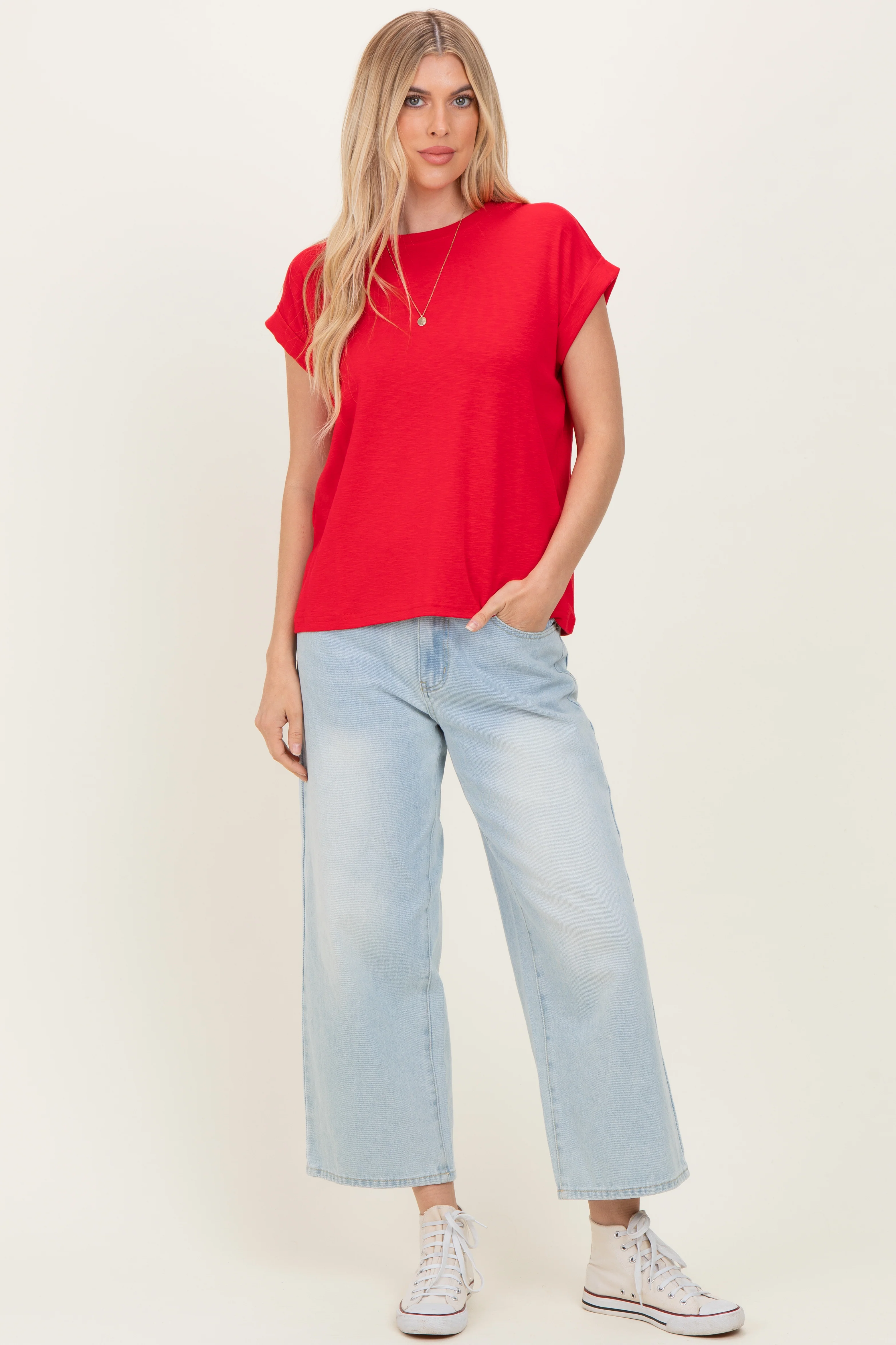 Ruby Rolled Short Sleeve Maternity Tee - Image 4