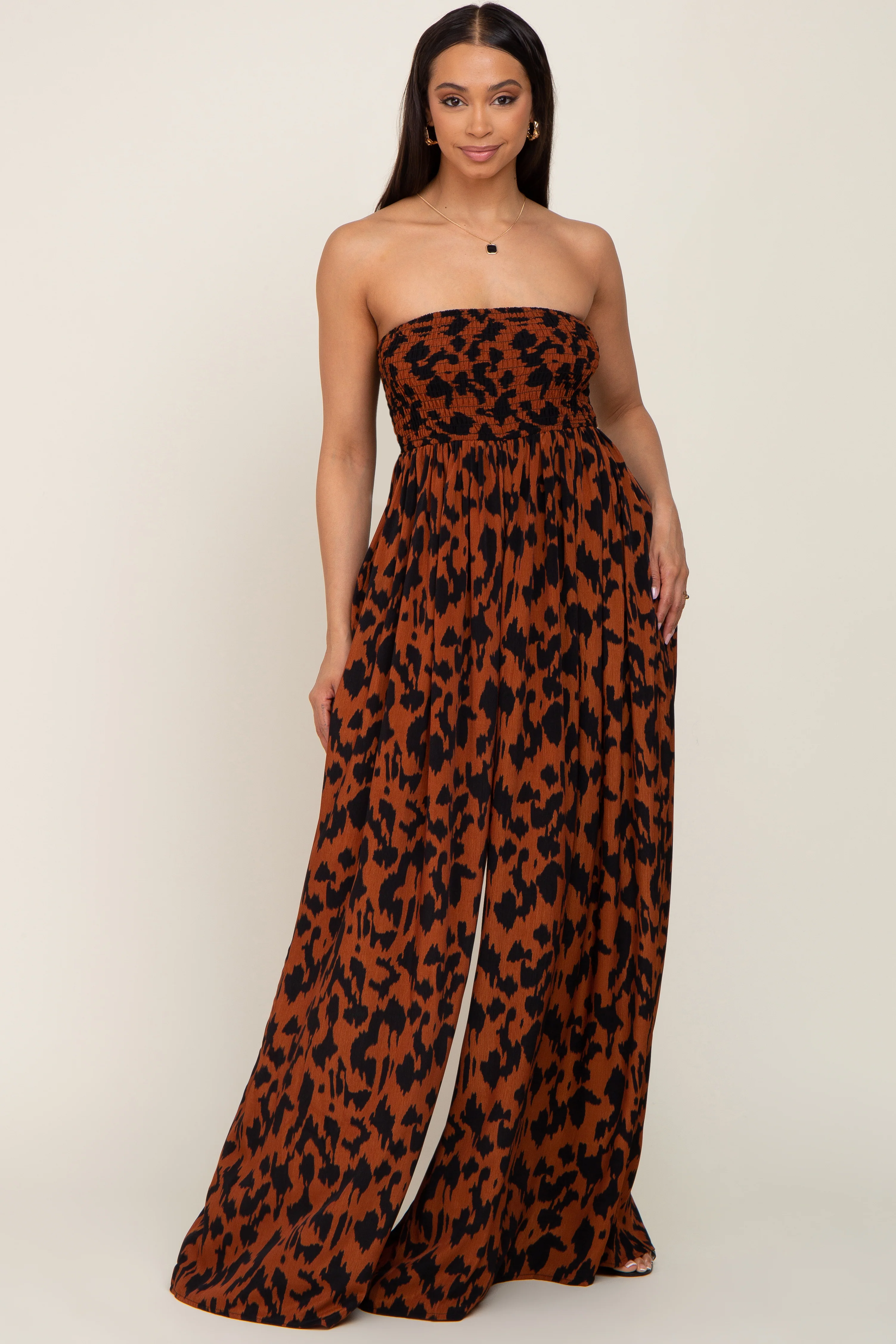 Rust Animal Print Strapless Jumpsuit - Image 4