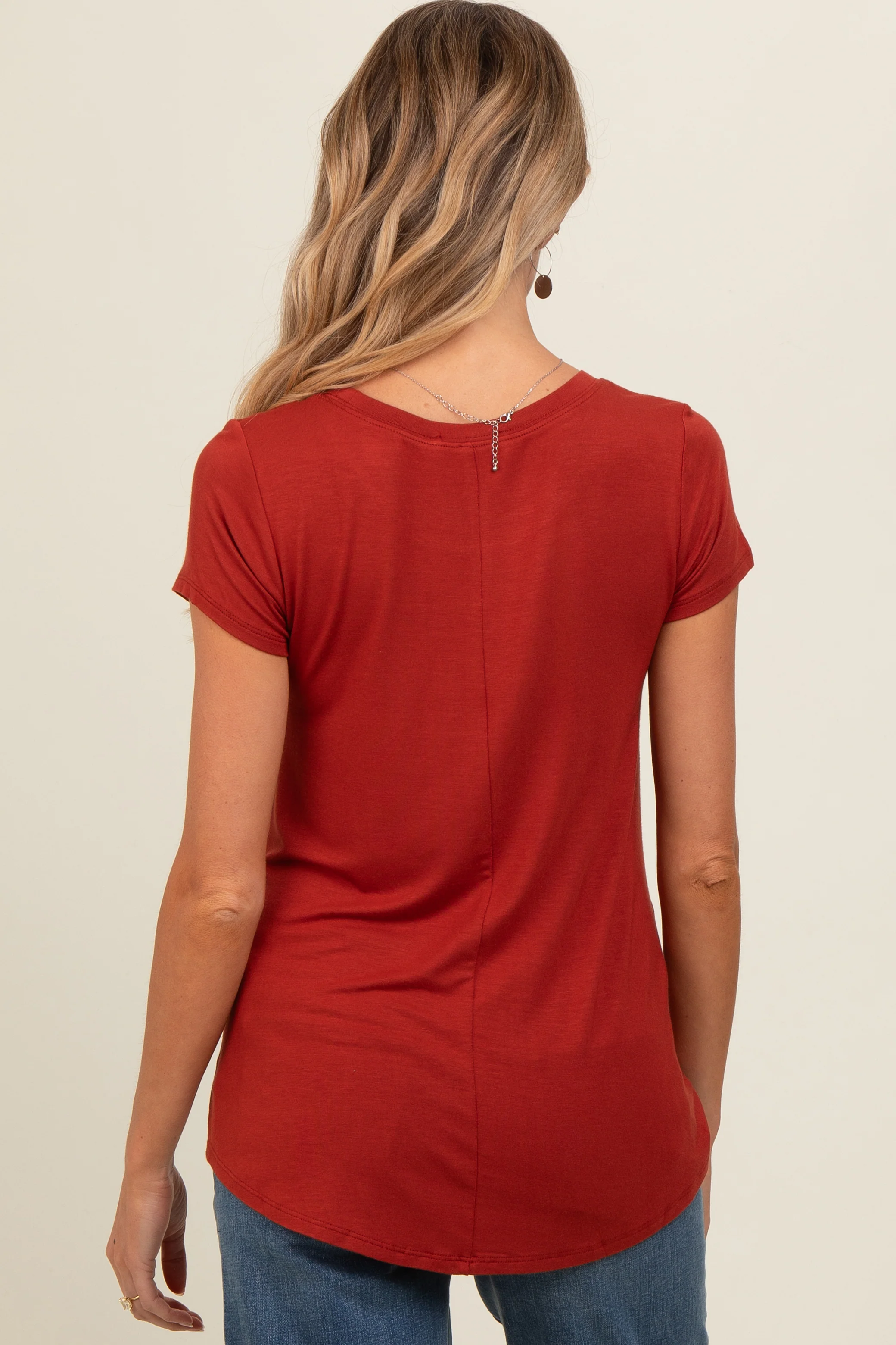 Rust Basic Short Sleeve Maternity Top - Image 4