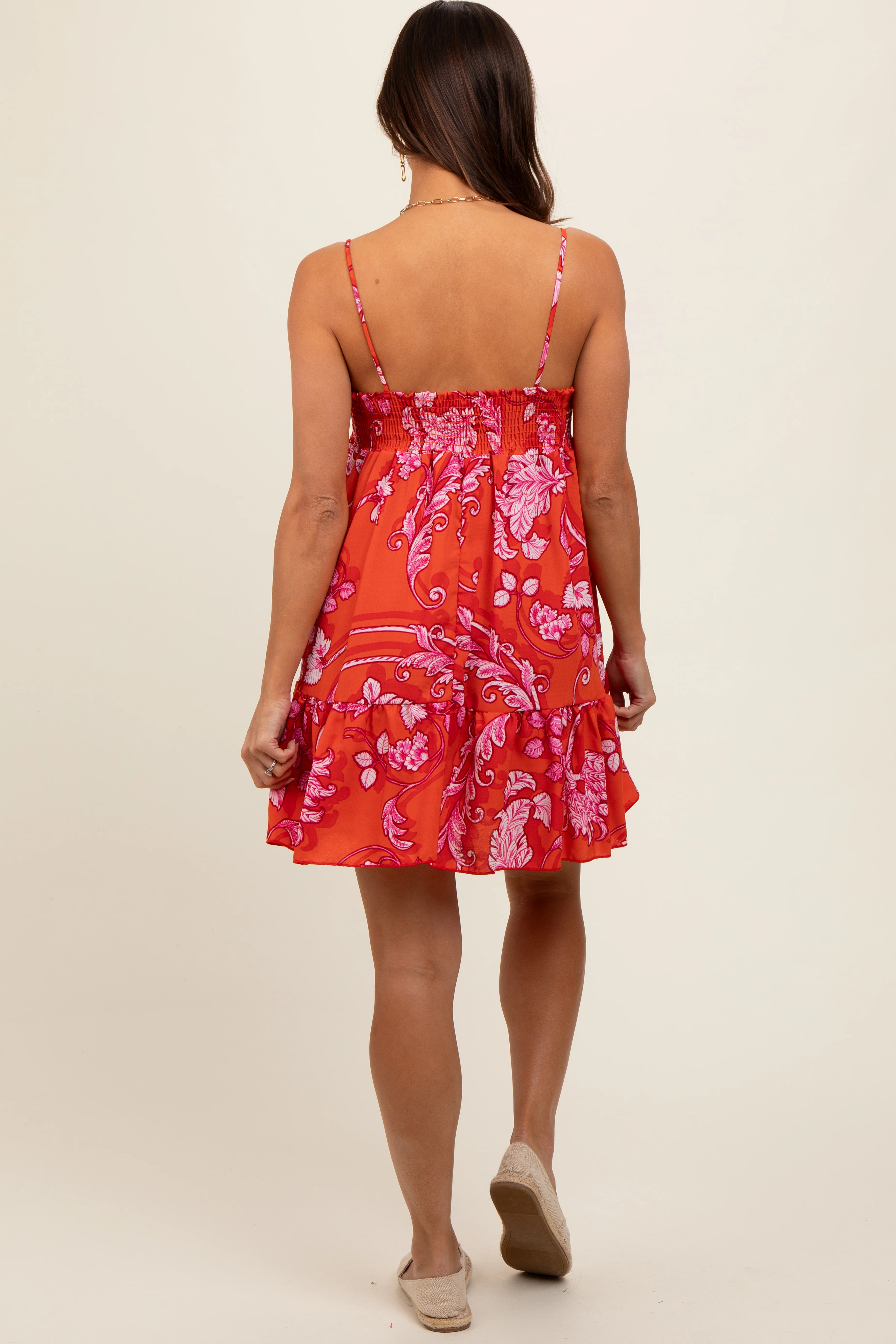 Rust Floral Woven Maternity Mini Dress - Image 3