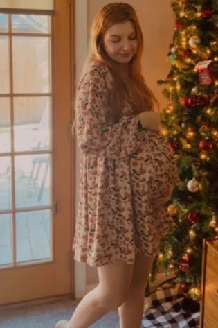 Rust Leaf Print Smocked Maternity Dress - Image 6