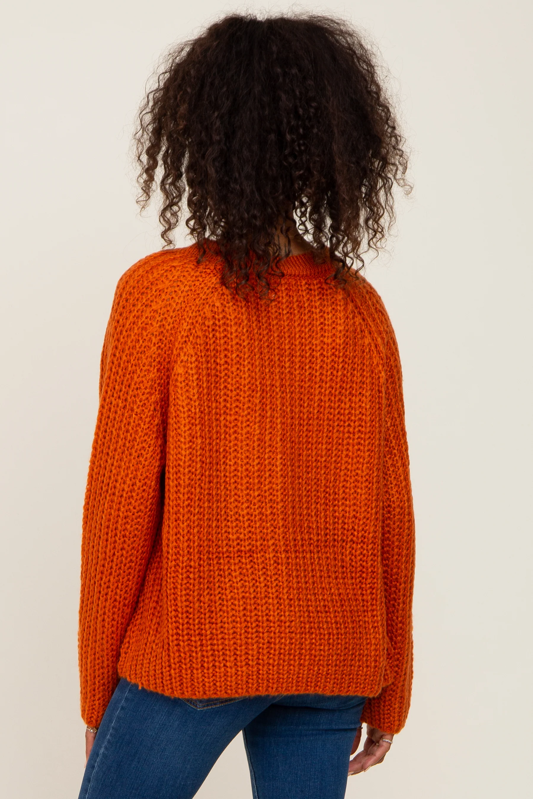 Rust Open Knit Button Front Sweater - Image 3