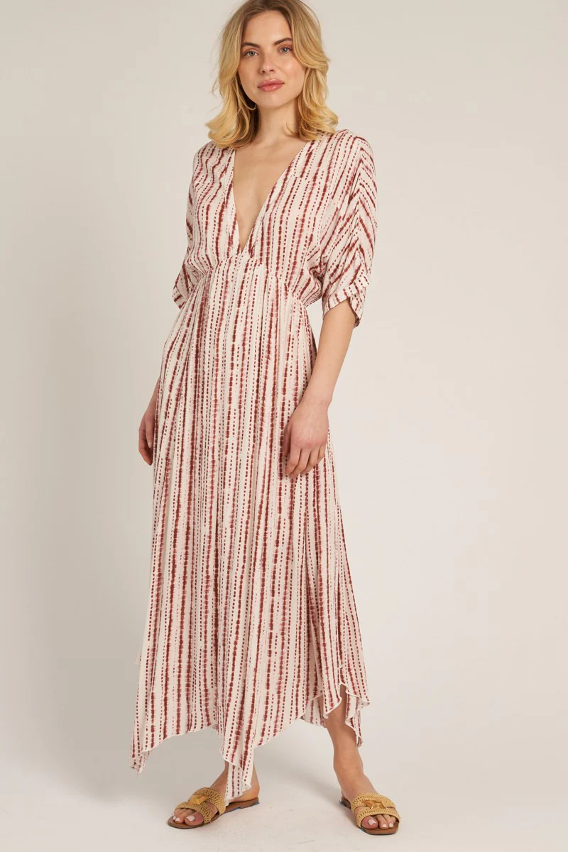 Rust Printed Deep V-Neck Maternity Midi Dress - Image 5