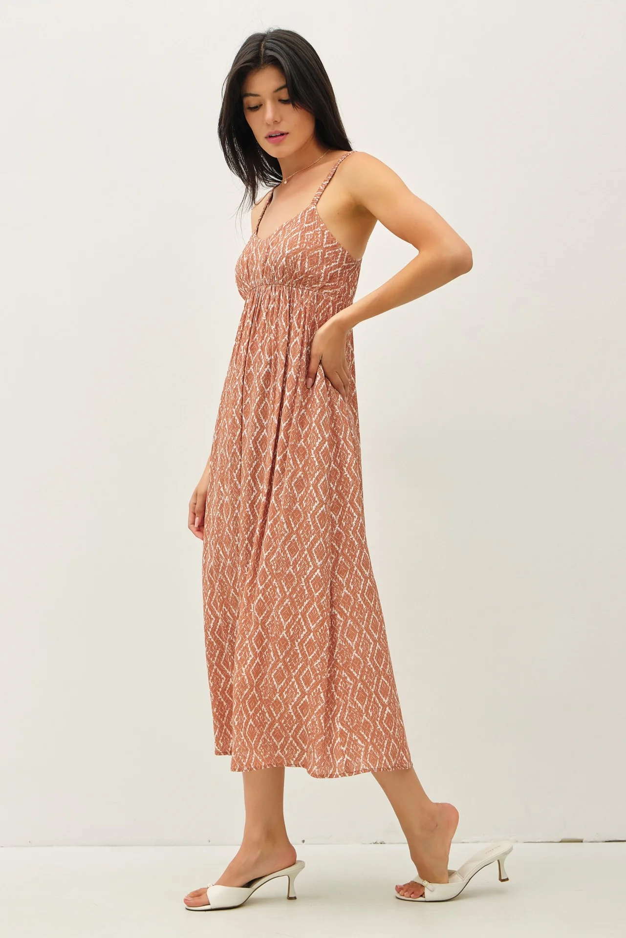 Rust Printed Sleeveless Midi Dress - Image 2