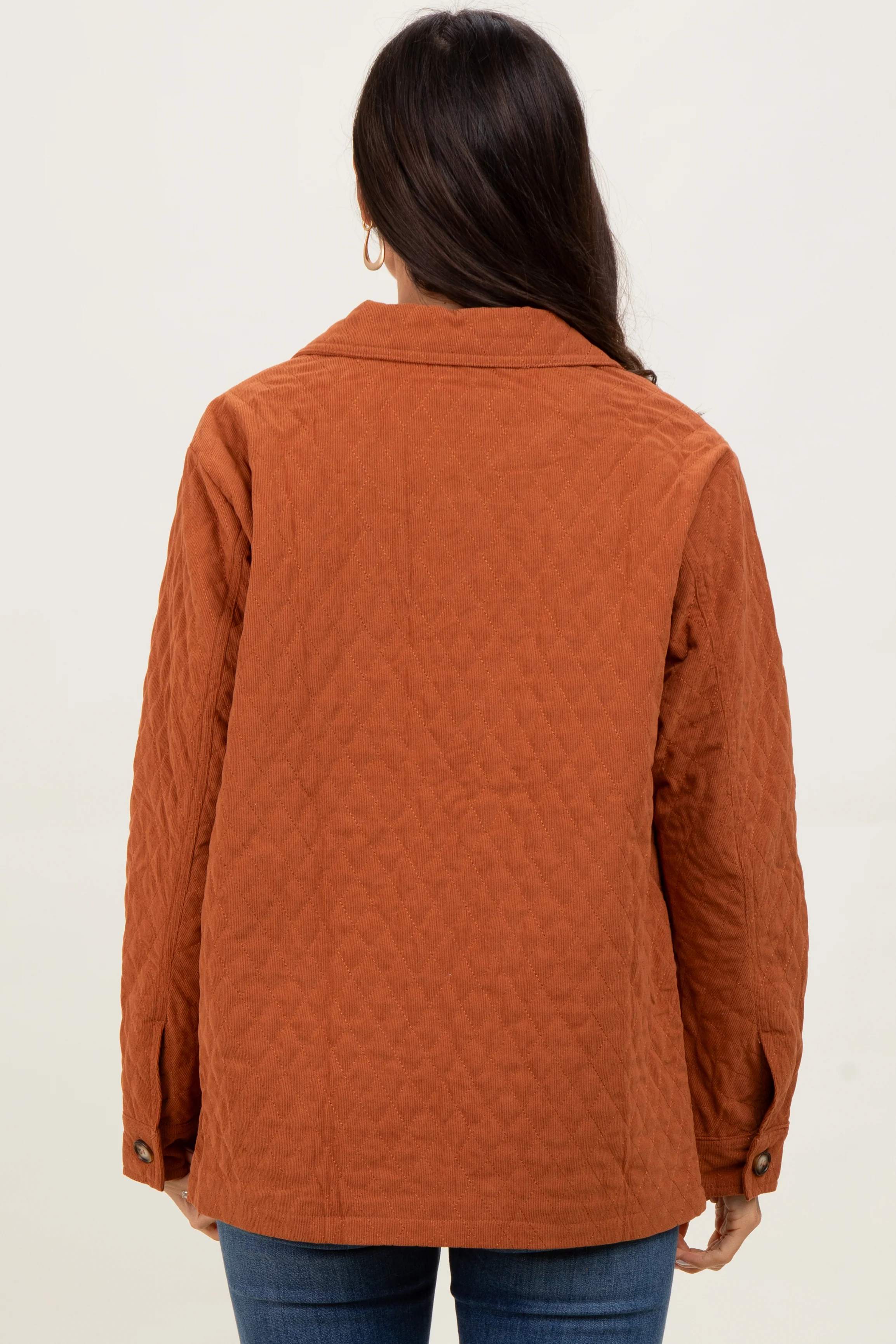 Rust Quilted Button Jacket - Image 4