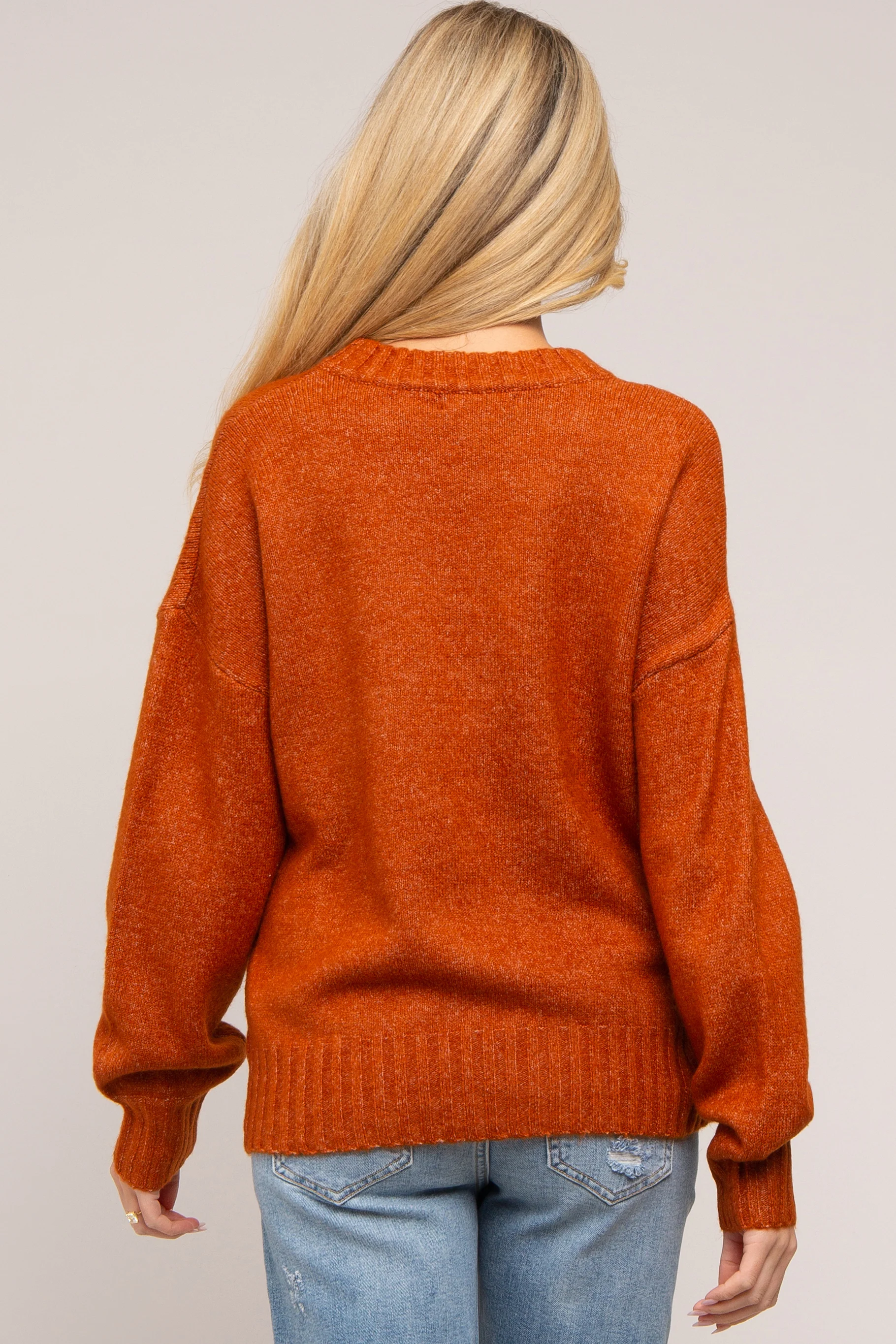 Rust Ribbed Cuff Maternity Sweater - Image 3