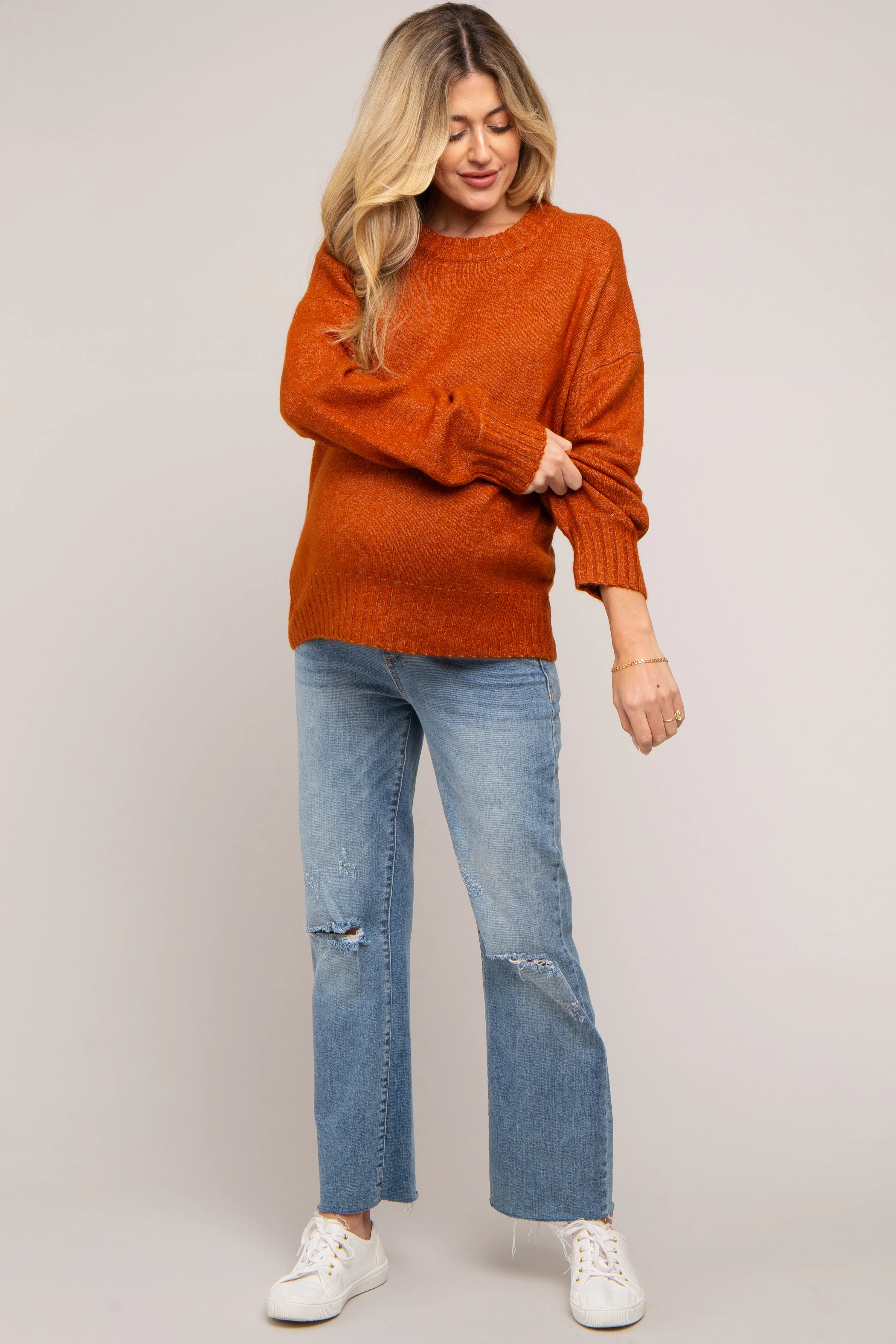 Rust Ribbed Cuff Maternity Sweater - Image 5