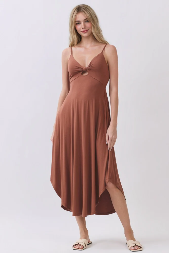 Rust Solid V-Neck Cami Maternity Dress - Image 3