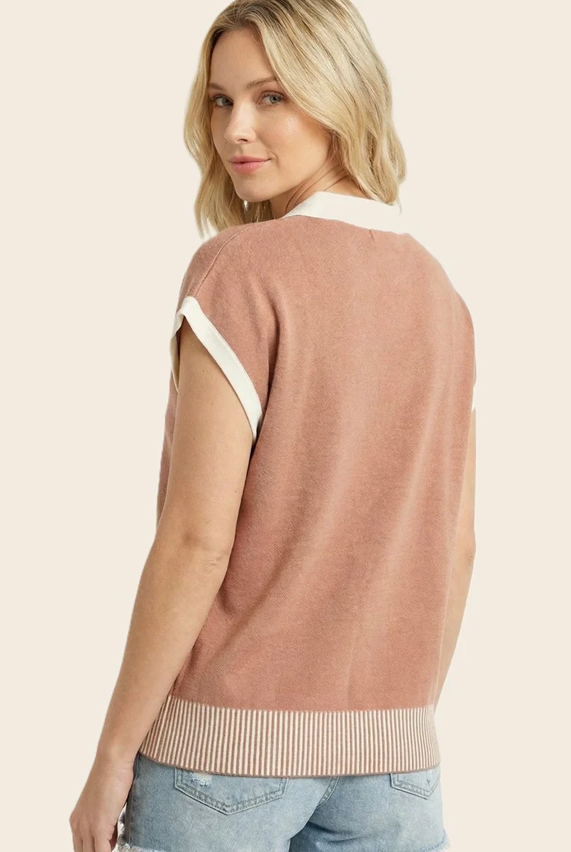 Rust Stripe Trim Collared Top - Image 3