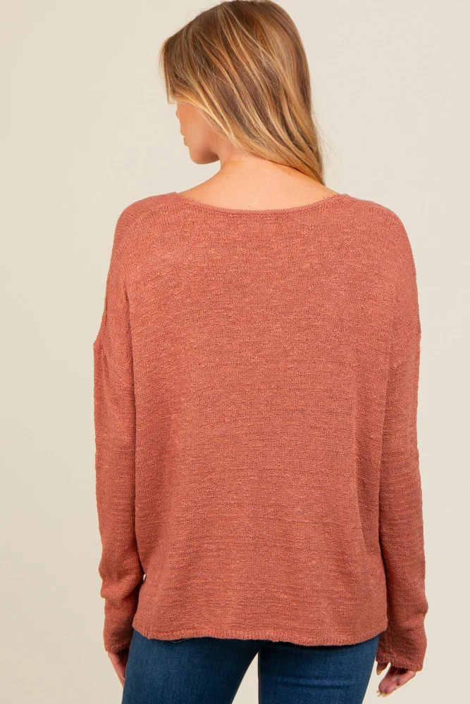 Rust V-Neck Basic Maternity Sweater - Image 3