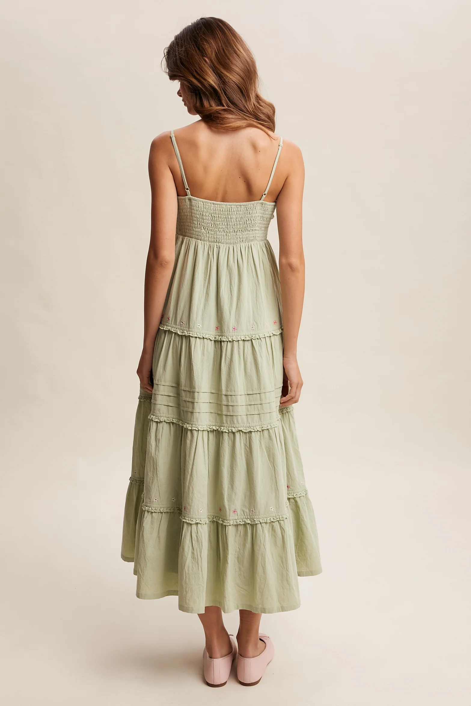 Sage Embroidered Ruffle Tiered Maxi Dress - Image 5
