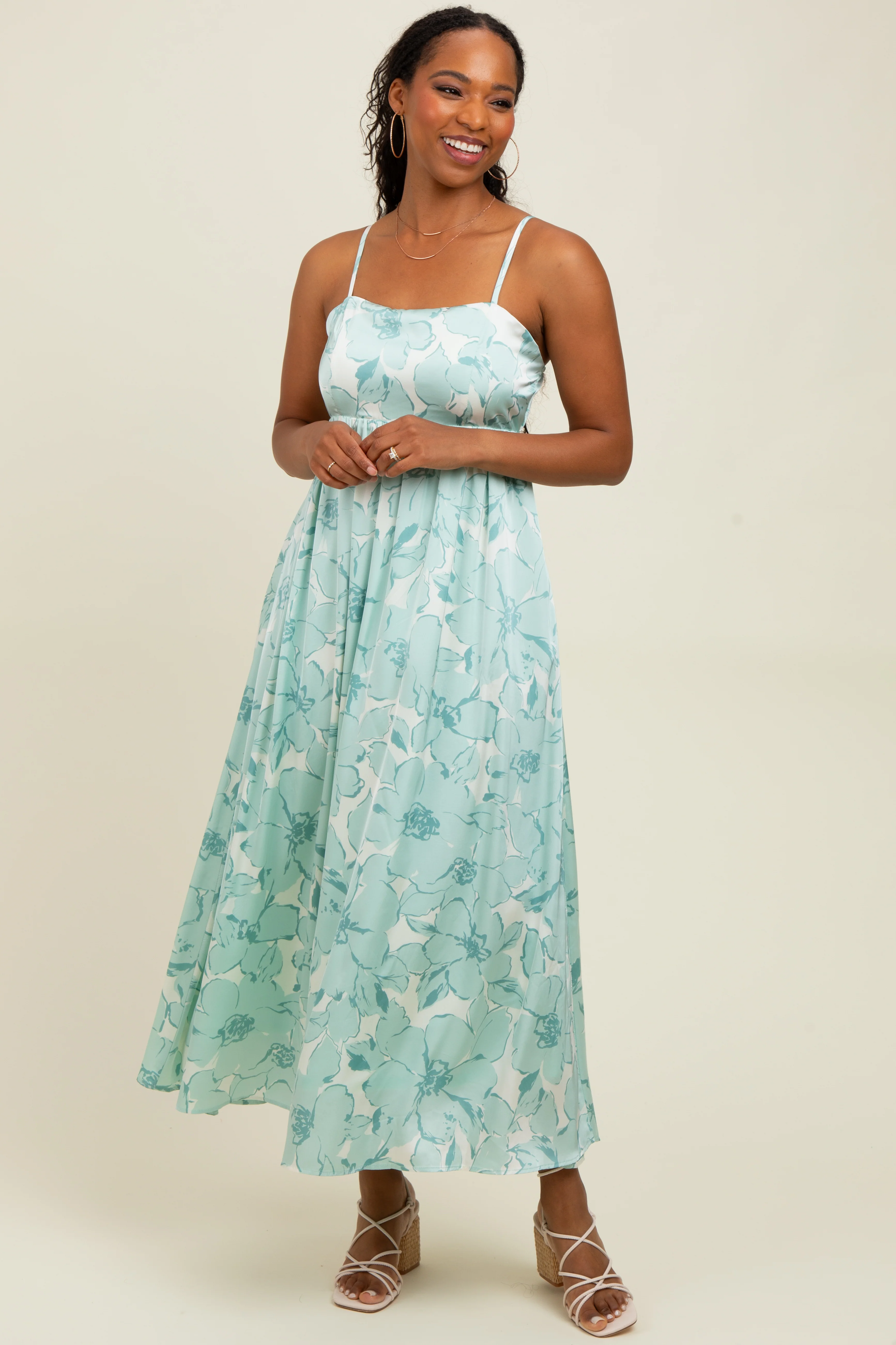 Sage Floral Sleeveless Maternity Maxi Dress - Image 5