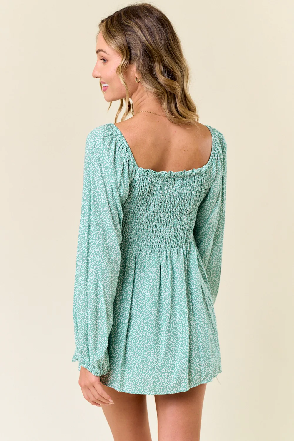 Sage Floral Smocked Long Sleeve Top - Image 3